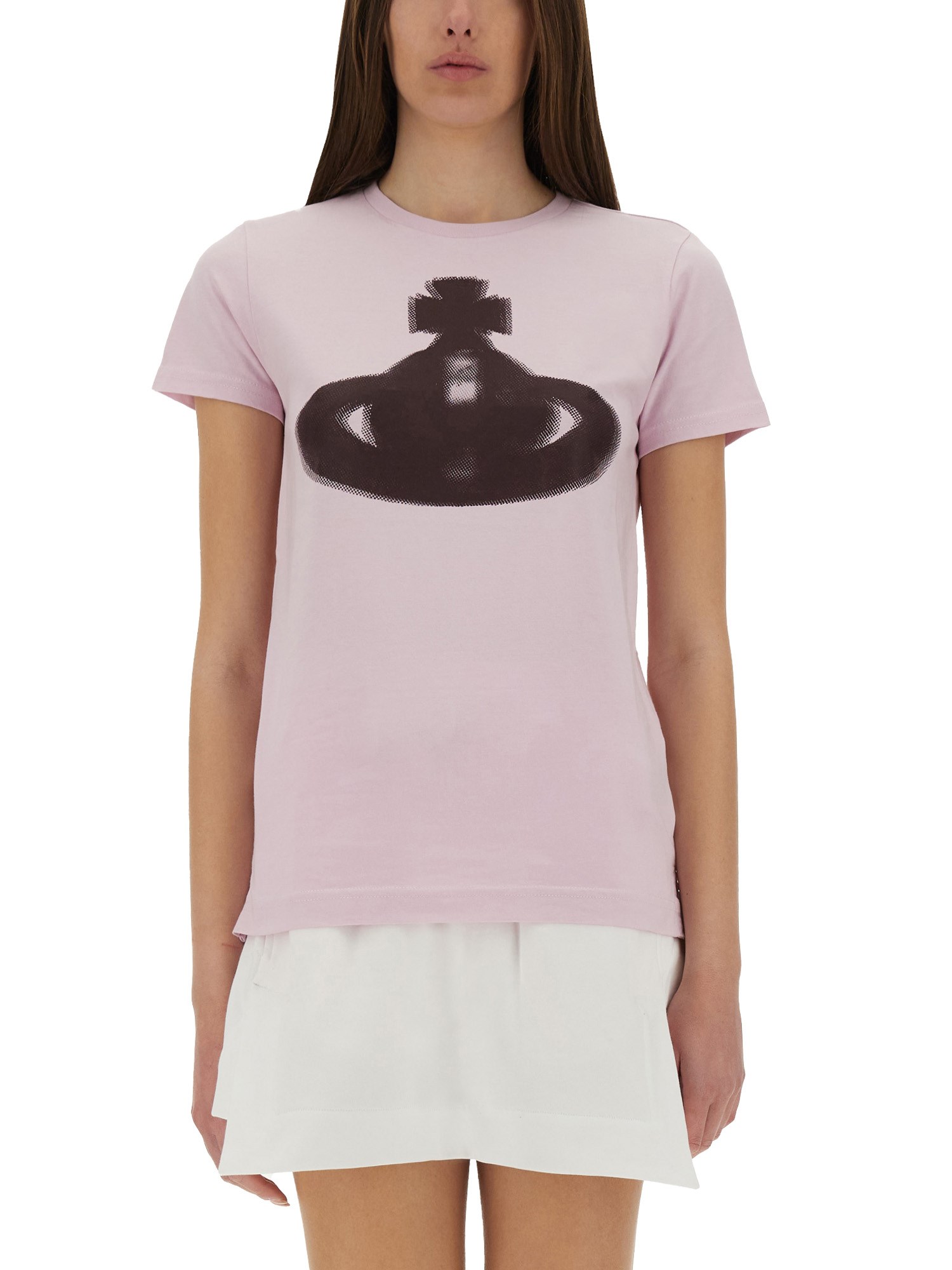 Vivienne Westwood Crew Neck Graphic Print Spray-paint Effect Top In Pink