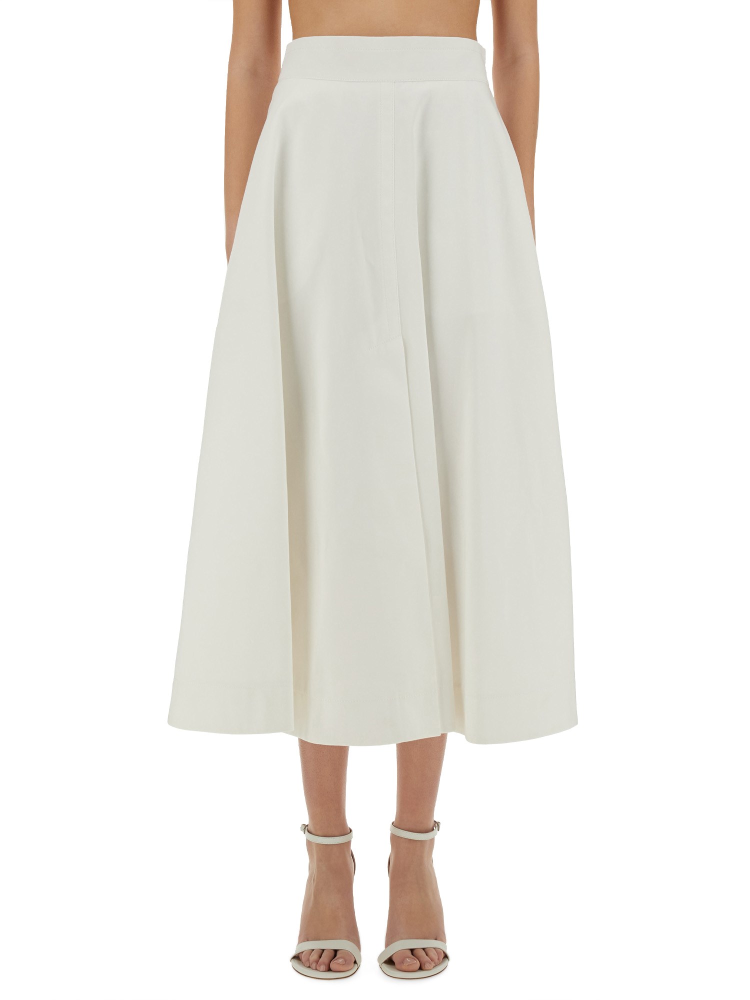 Shop Patou Cotton Gabardine Long Flared Skirt In White