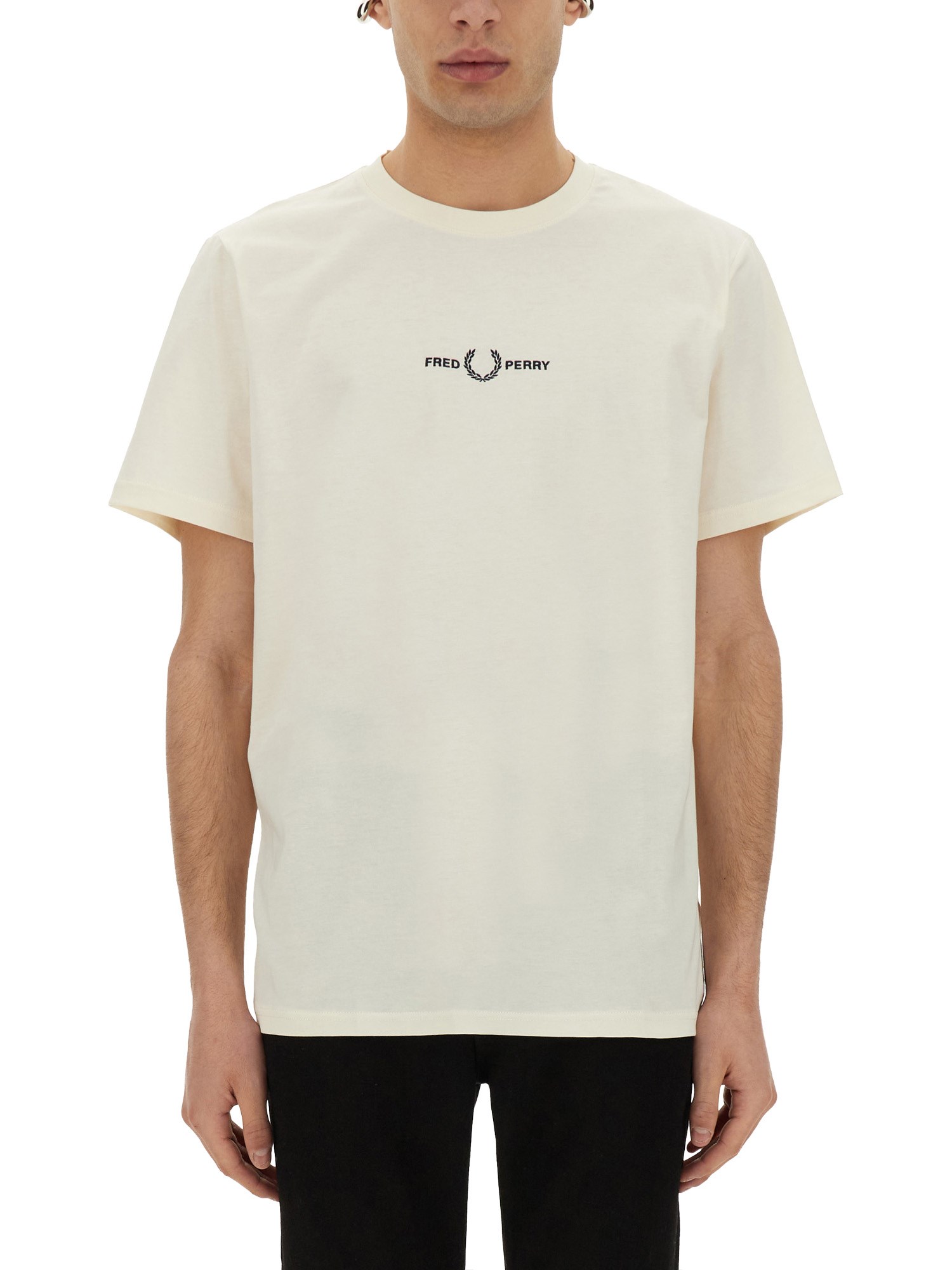 Fred Perry T-shirt With Logo Embroidery In Ivory