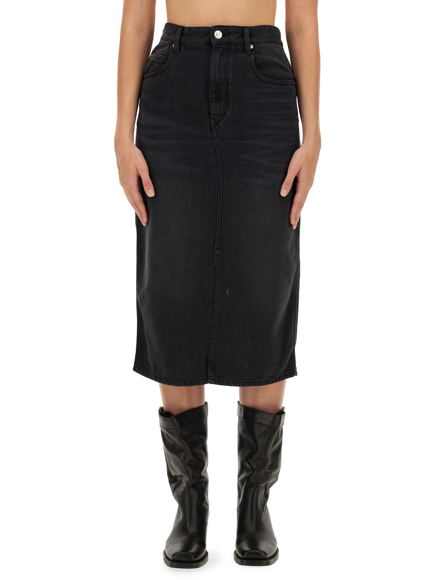 Isabel Marant Étoile Black Flozia Denim Midi Skirt In Black
