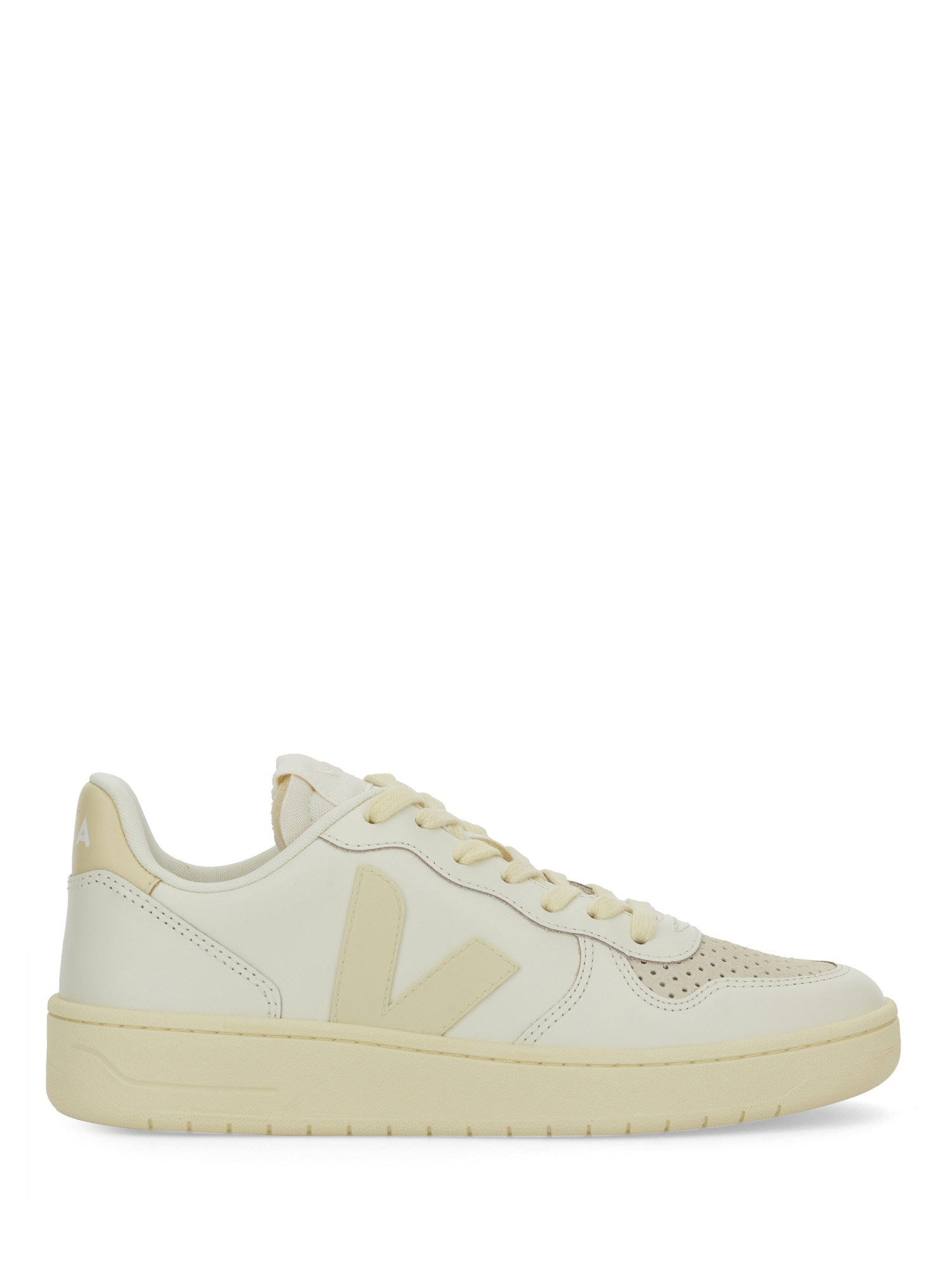 Veja V-10 Bicolor Leather Low-top Sneakers In White