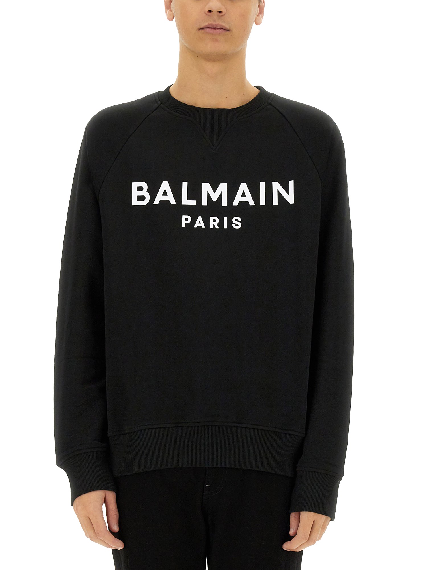 Balmain Logo Printed Cotton Sweatshirt In Black