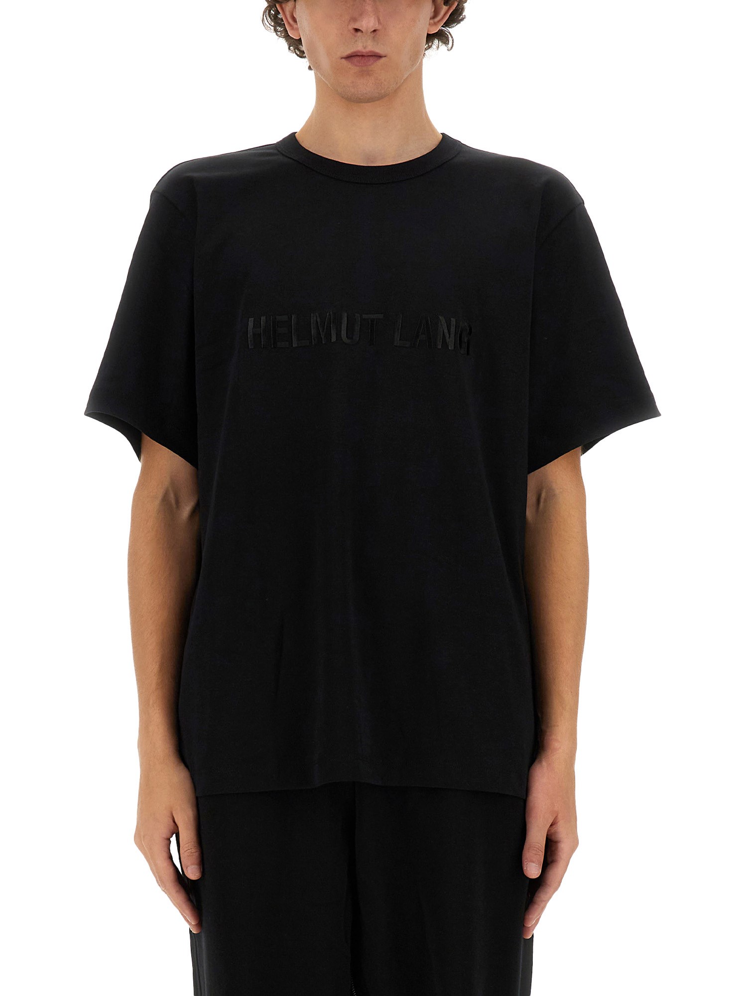 Helmut Lang Relaxed Fit Crew Neck T-shirt With Embossed Logo In Black