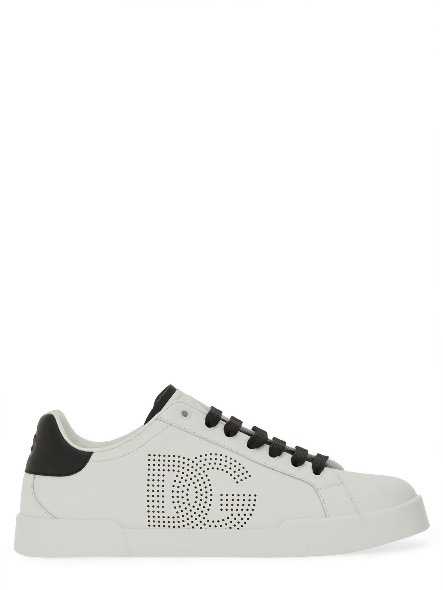 Dolce & Gabbana White And Black Leather Sneakers In White