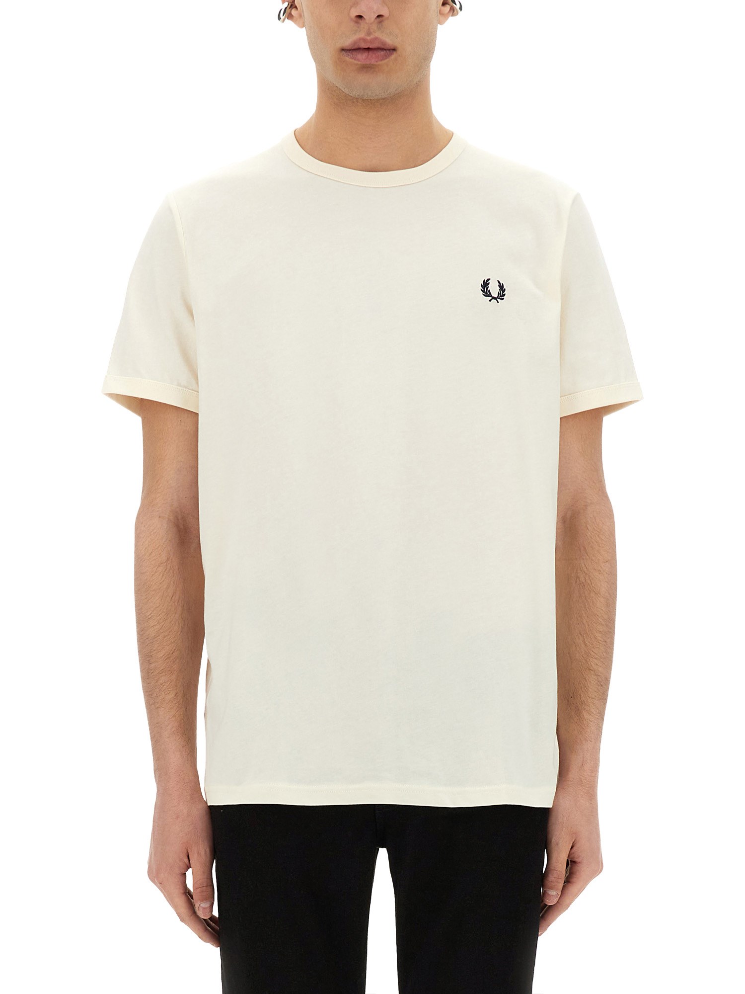 Fred Perry Mens Crew Neck T-shirt In Ivory