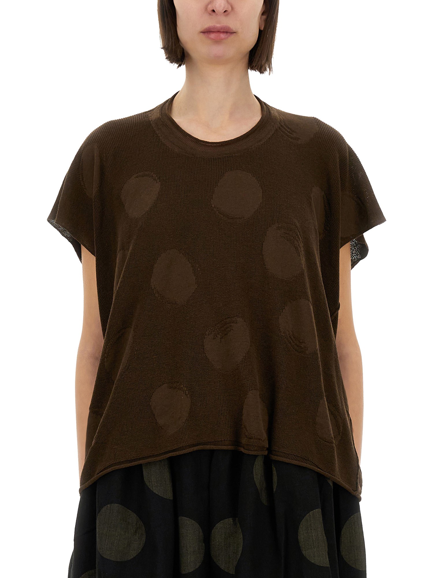 Uma Wang Polka Dot Detailed Crewneck Knitted Top In Brown