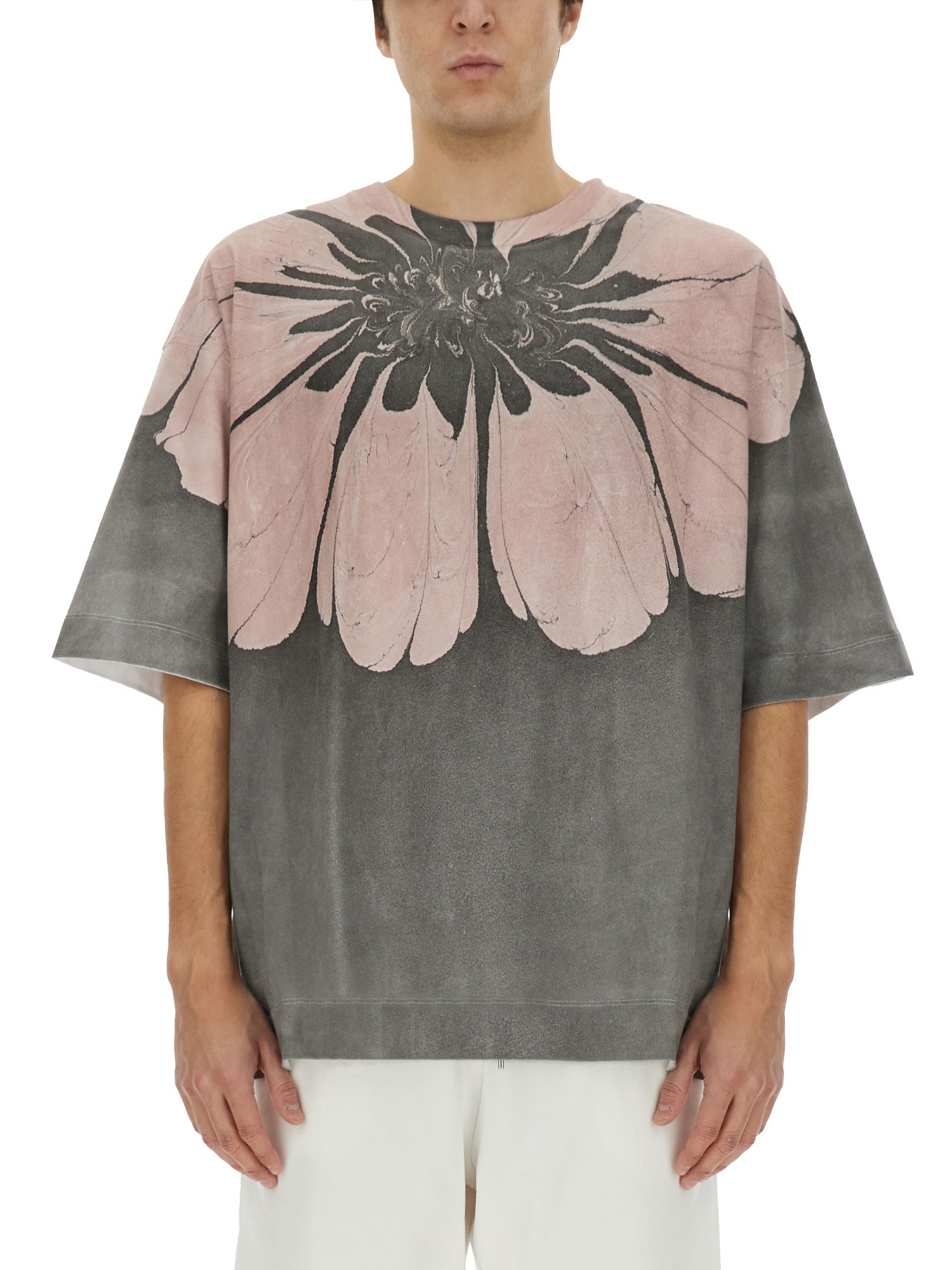 Dries Van Noten Flower-print Oversized T-shirt In Gray