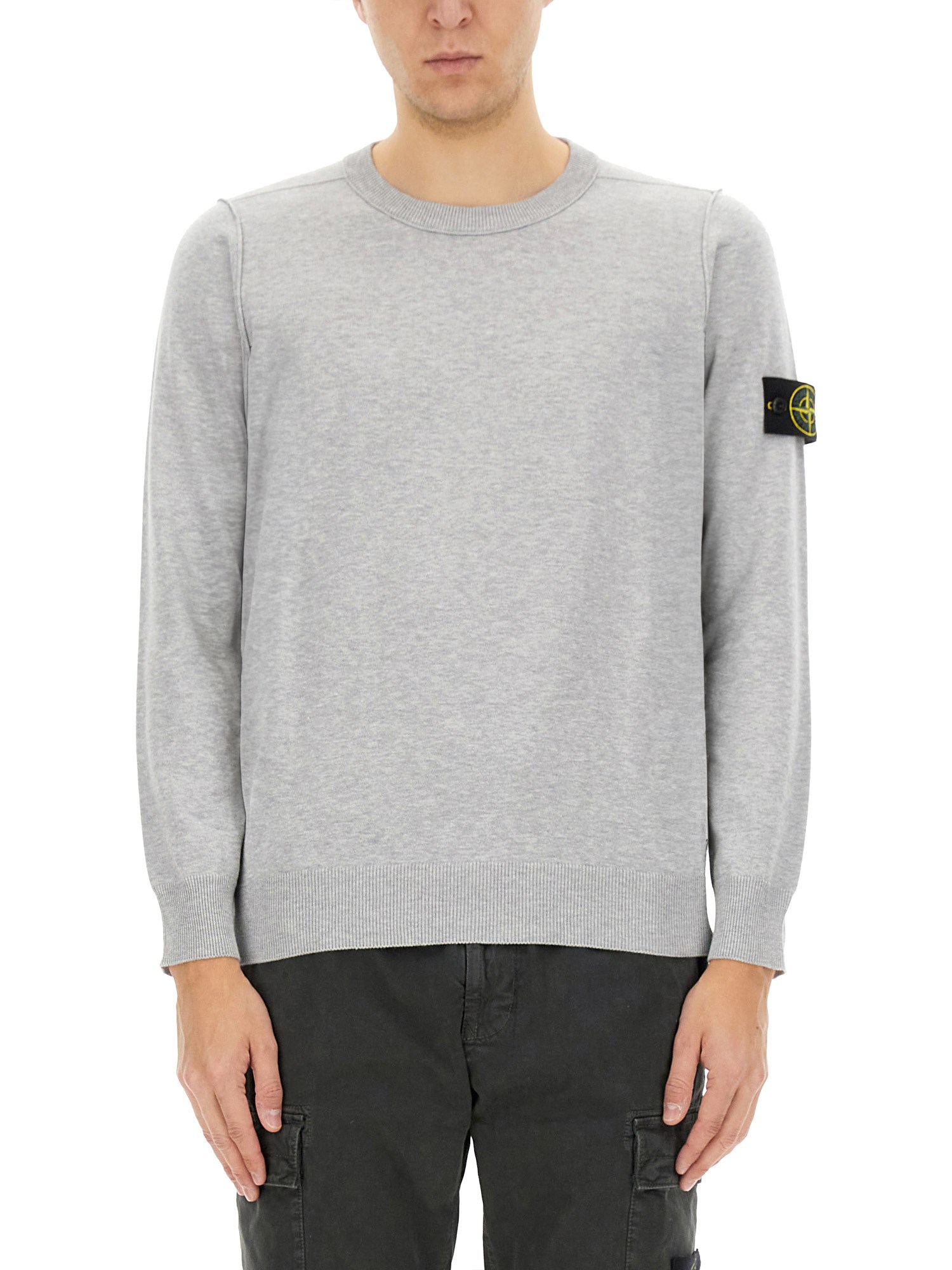 Stone Island Grey Jersey With Subtle Logo Patch In Grey
