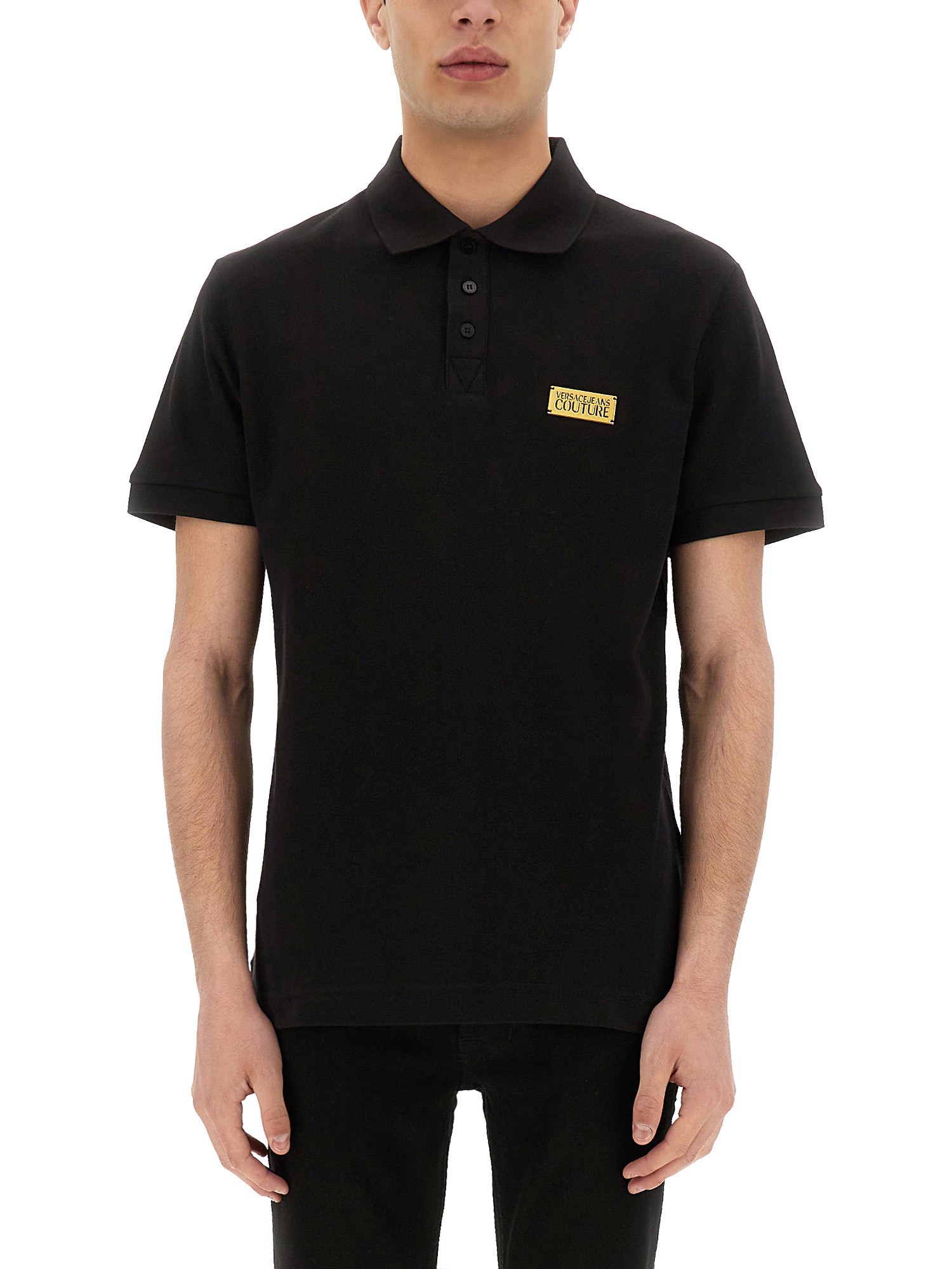 Shop Versace Jeans Couture Polo Shirt With Logo Plaque In Black