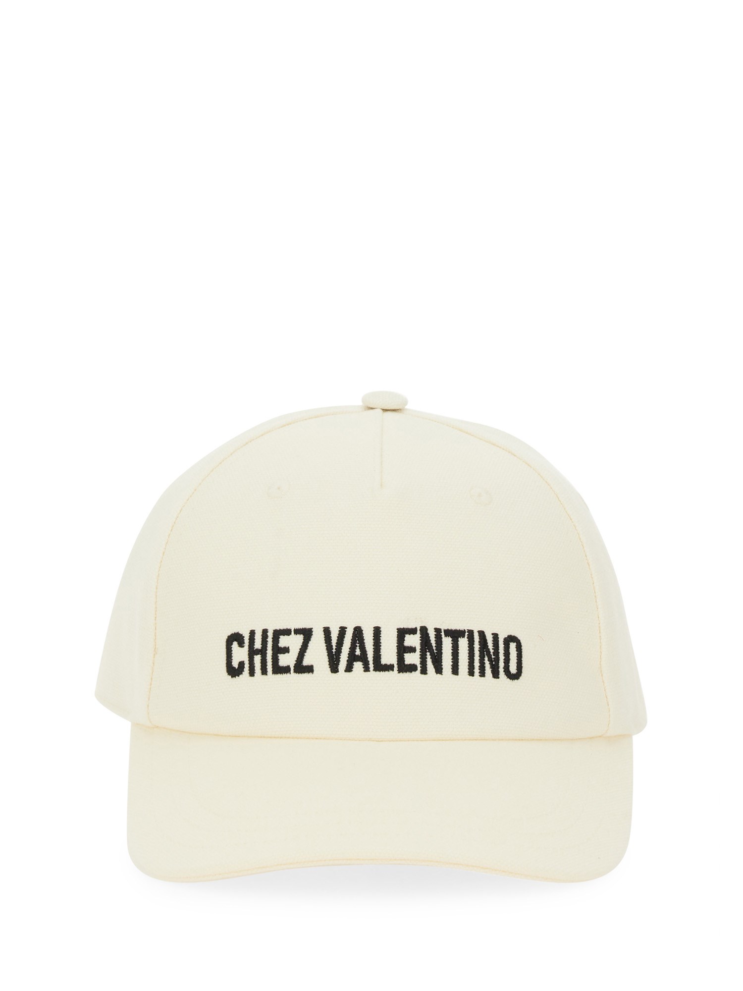 Valentino Ivory Cotton Baseball Cap With Adjustable Embroidered Logo In Ivory