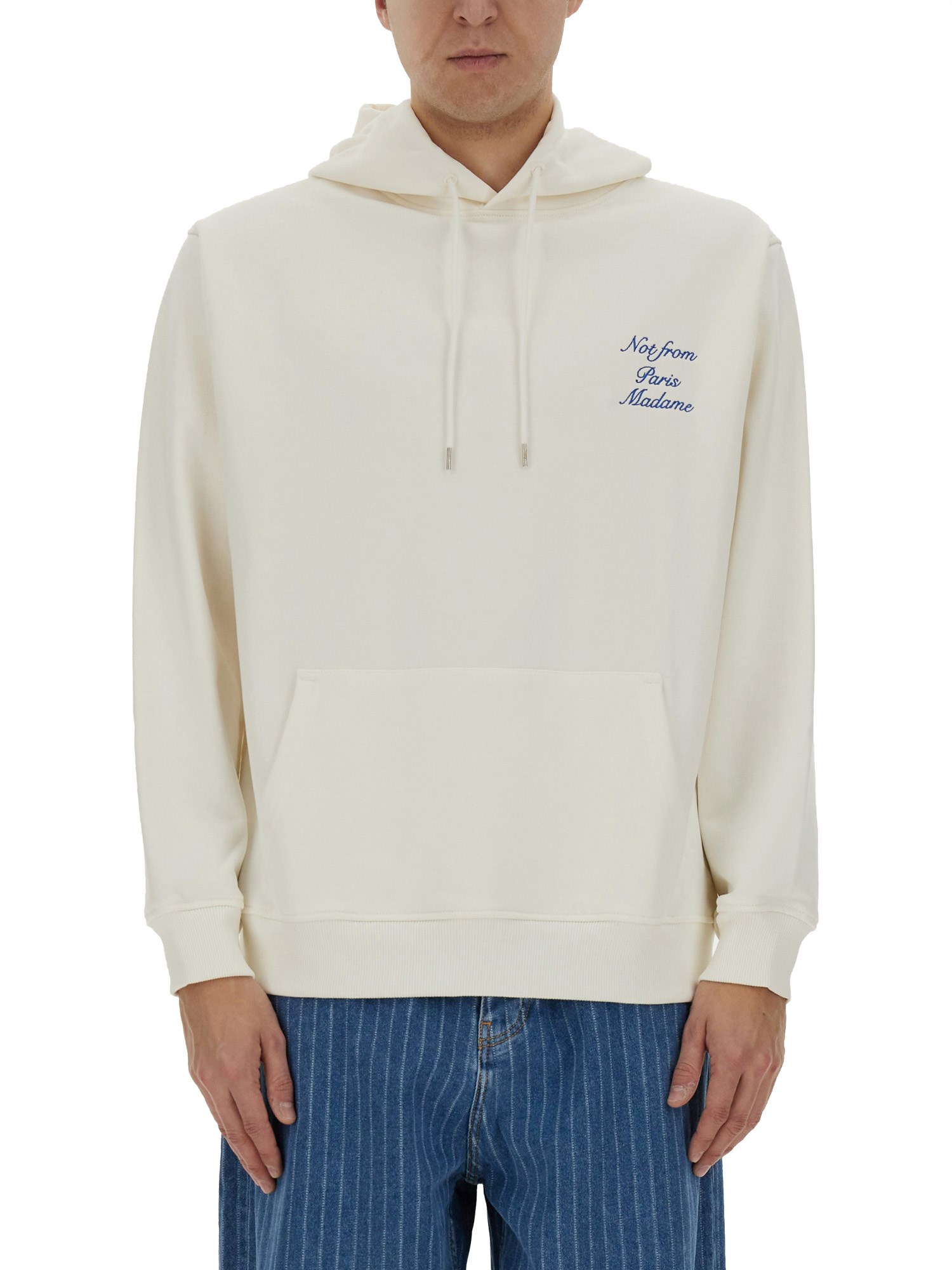 Drôle De Monsieur Beige Hoodie With Front And Rear Logo In White