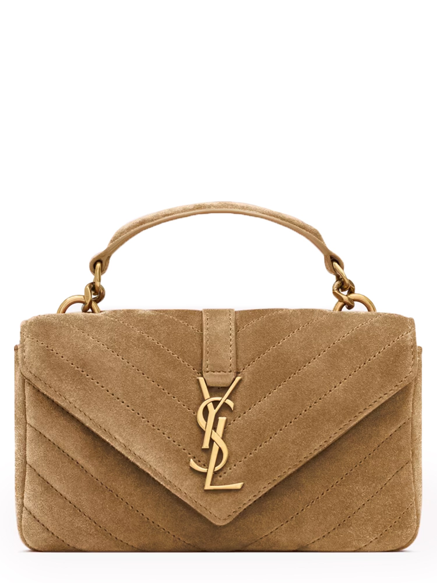 Saint Laurent Mini College Chain Bag In Beige