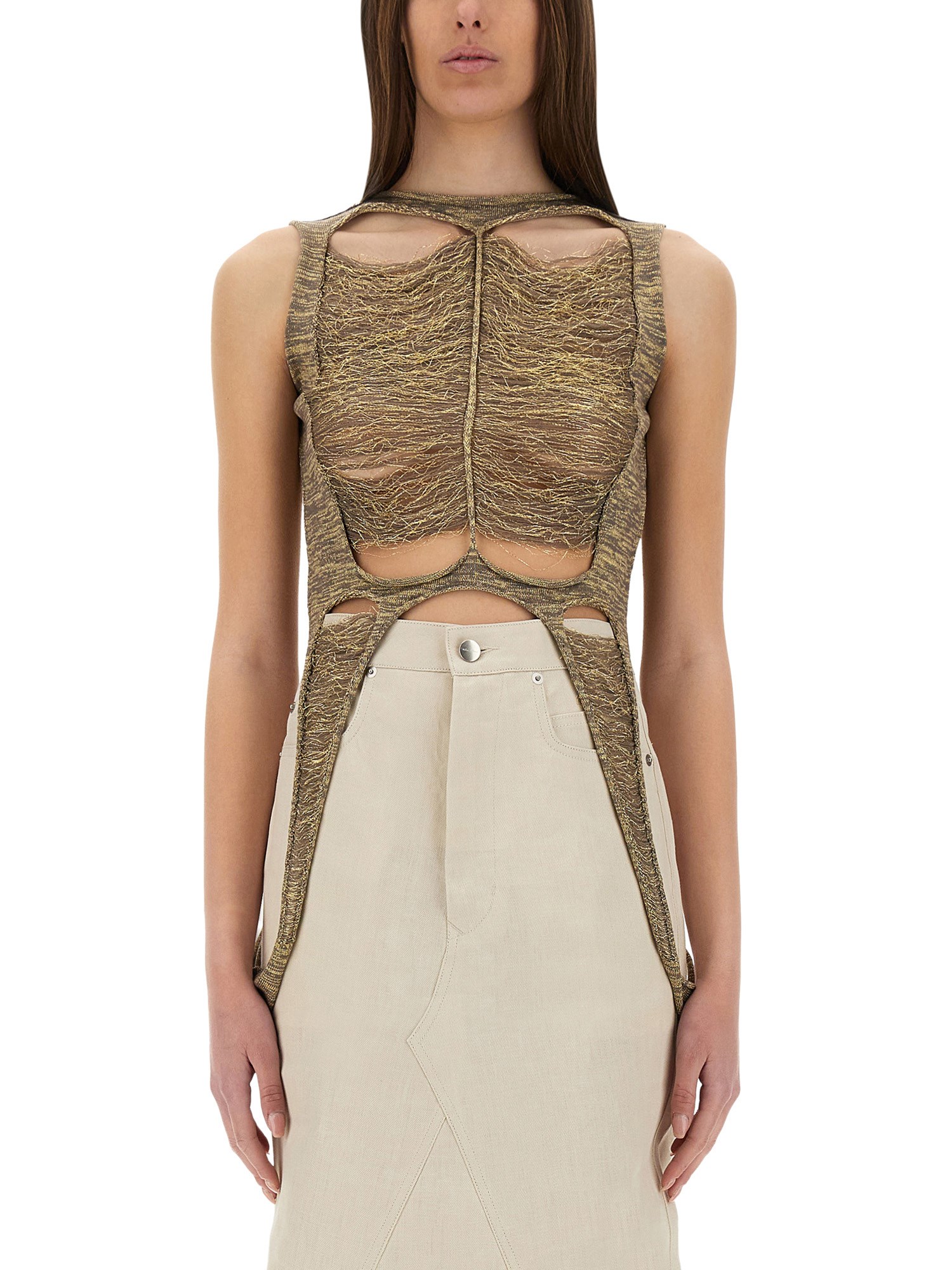 Rick Owens Gold Wool Blend Tops In Multi