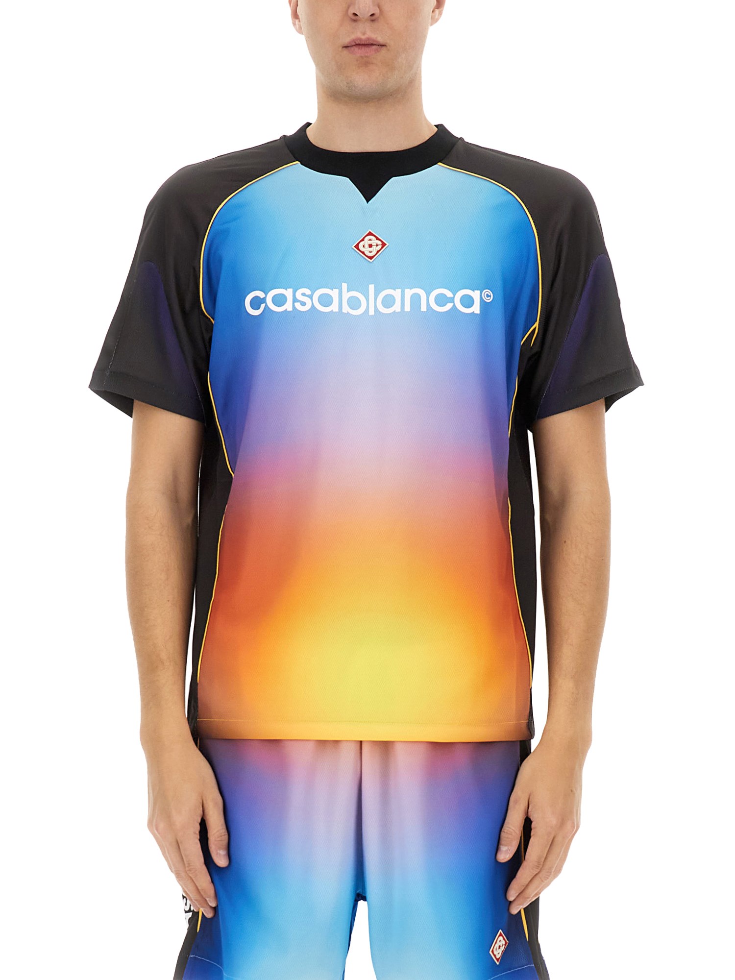 Casablanca Mesh Gradient Football T-shirt With Contrast Piping In Multicolour