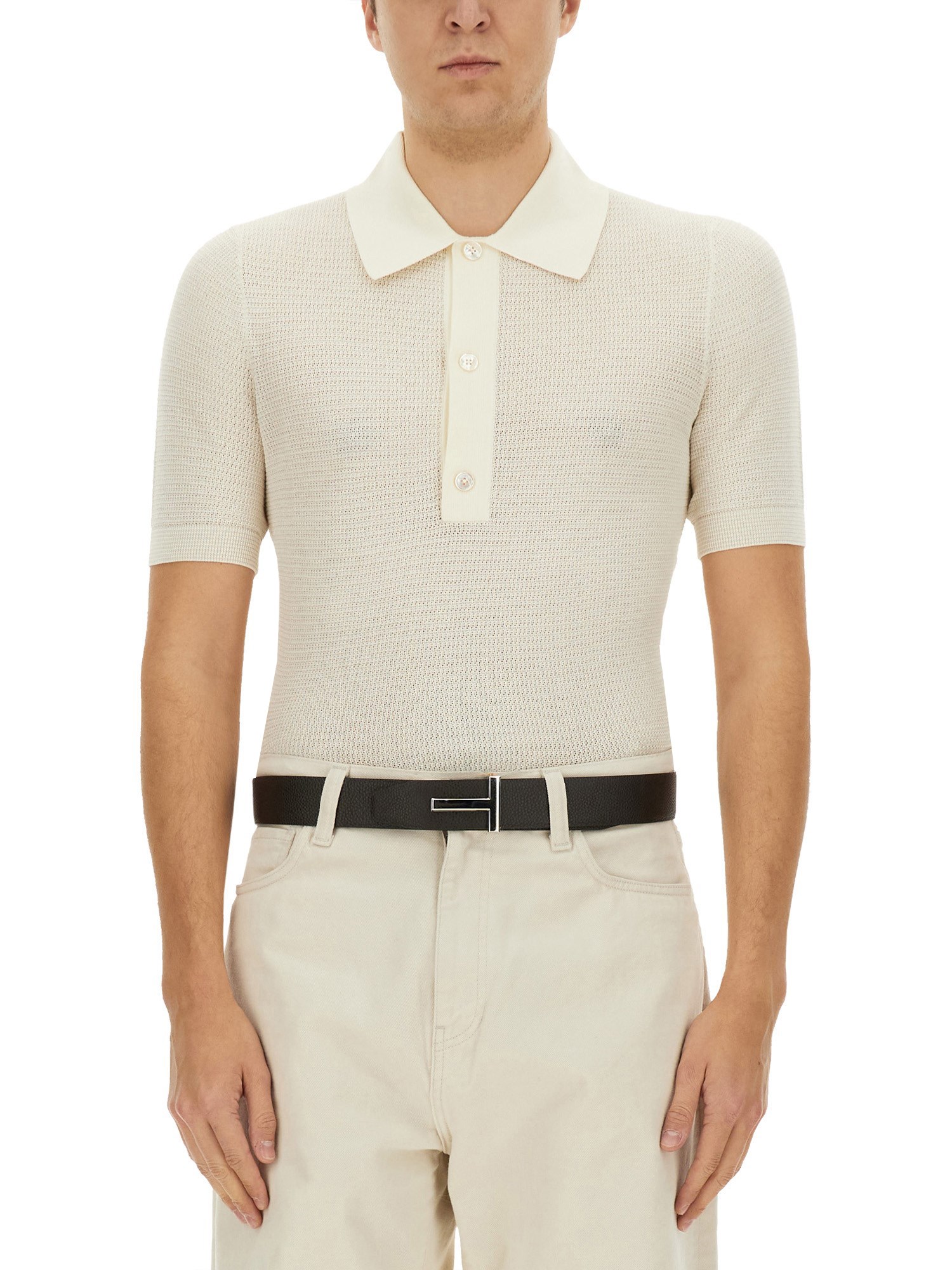 Tom Ford Cotton And Silk Polo Shirt In Ivory
