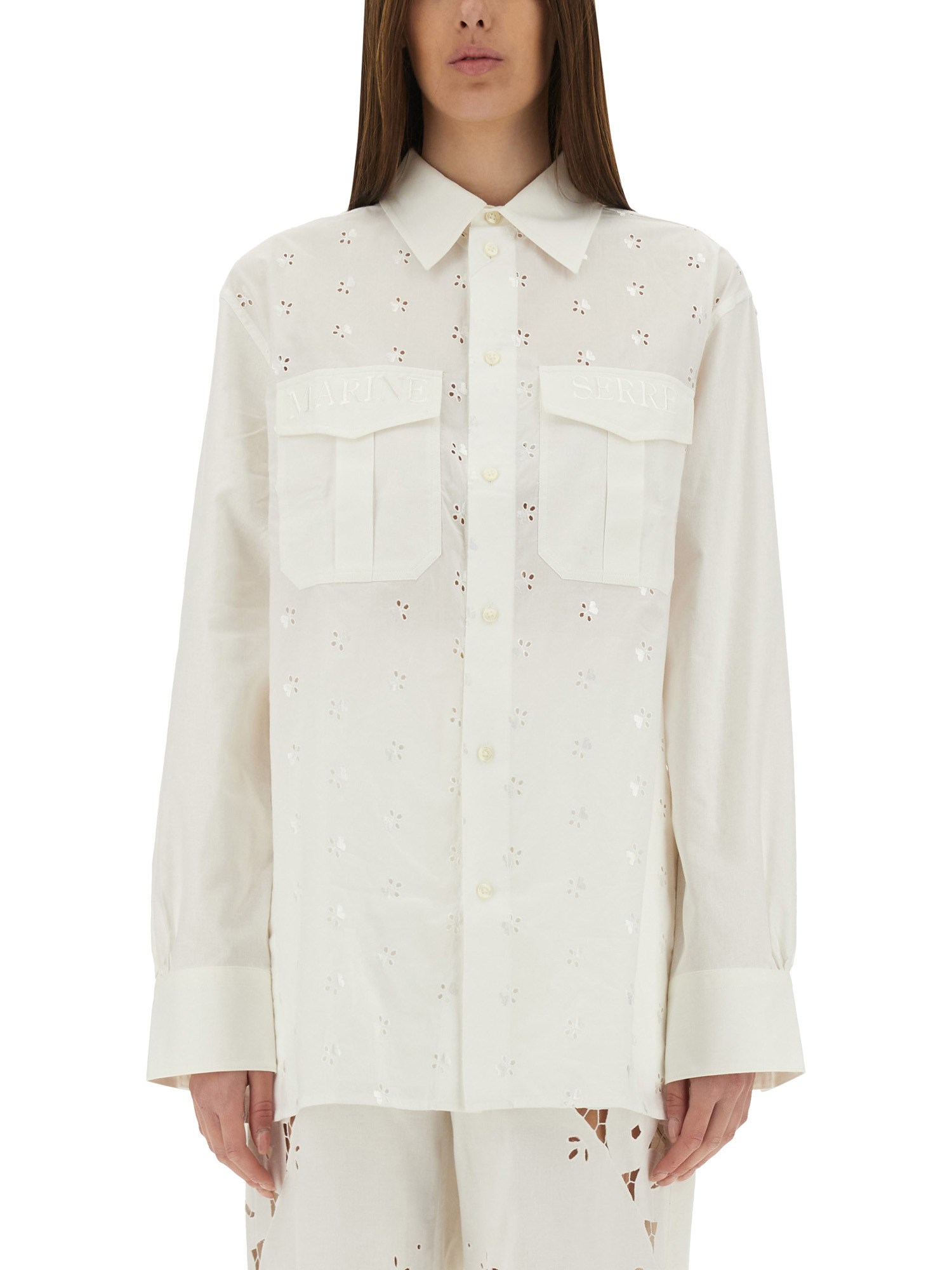 Marine Serre Women Upcycled Linen Shirt In White