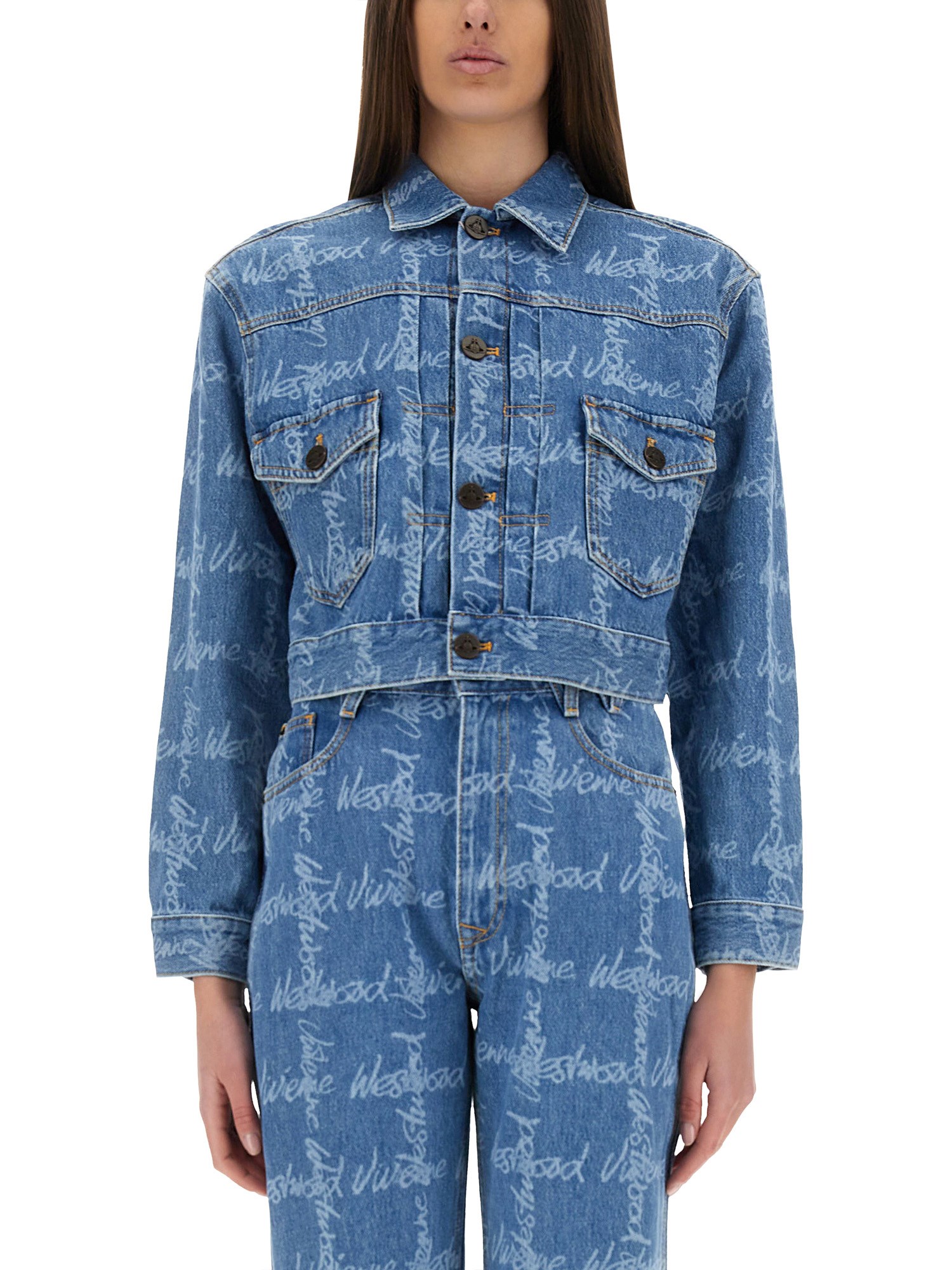 Vivienne Westwood Cropped Indigo Blue Jacket With Flap Pockets In Blue