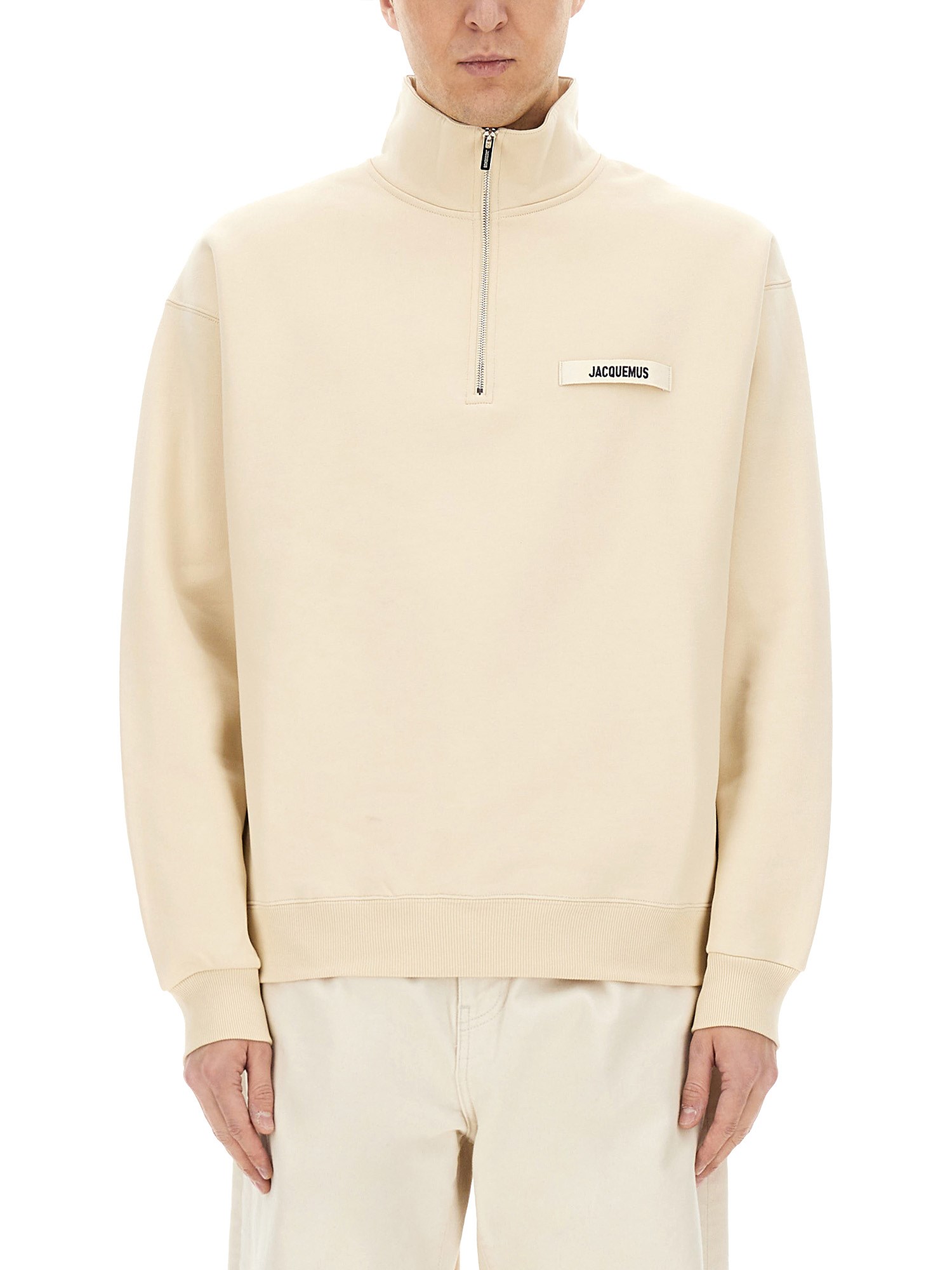 Jacquemus High Collar Half-zip Grosgrain Sweatshirt In Ivory