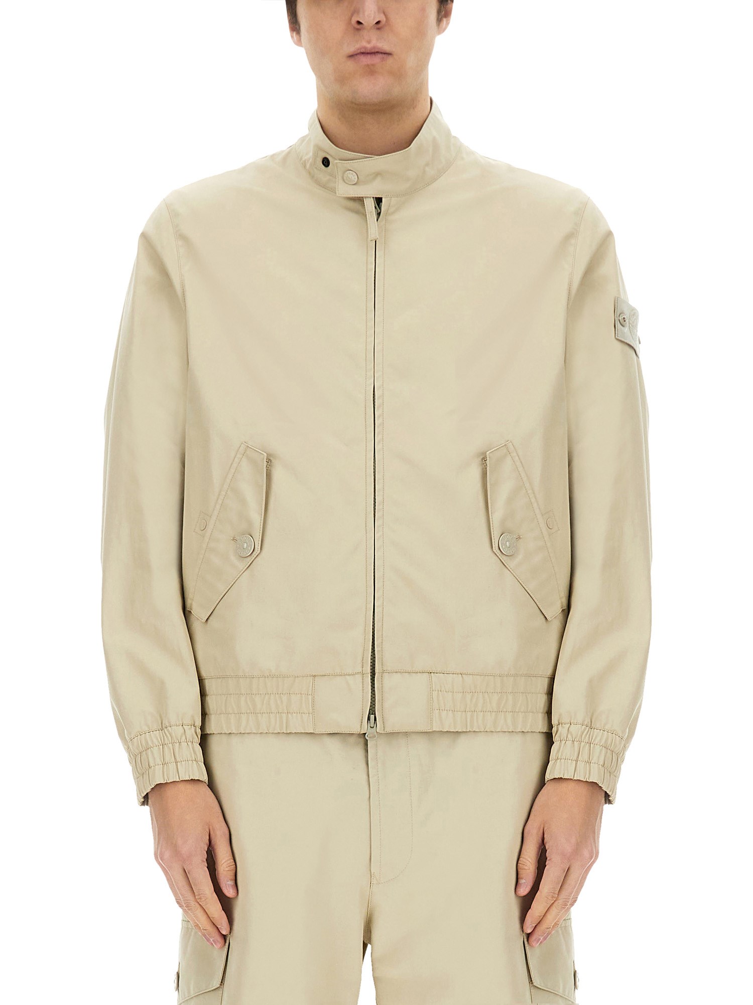 Stone Island Bomber Collared Elasticated Cuffs In Beige