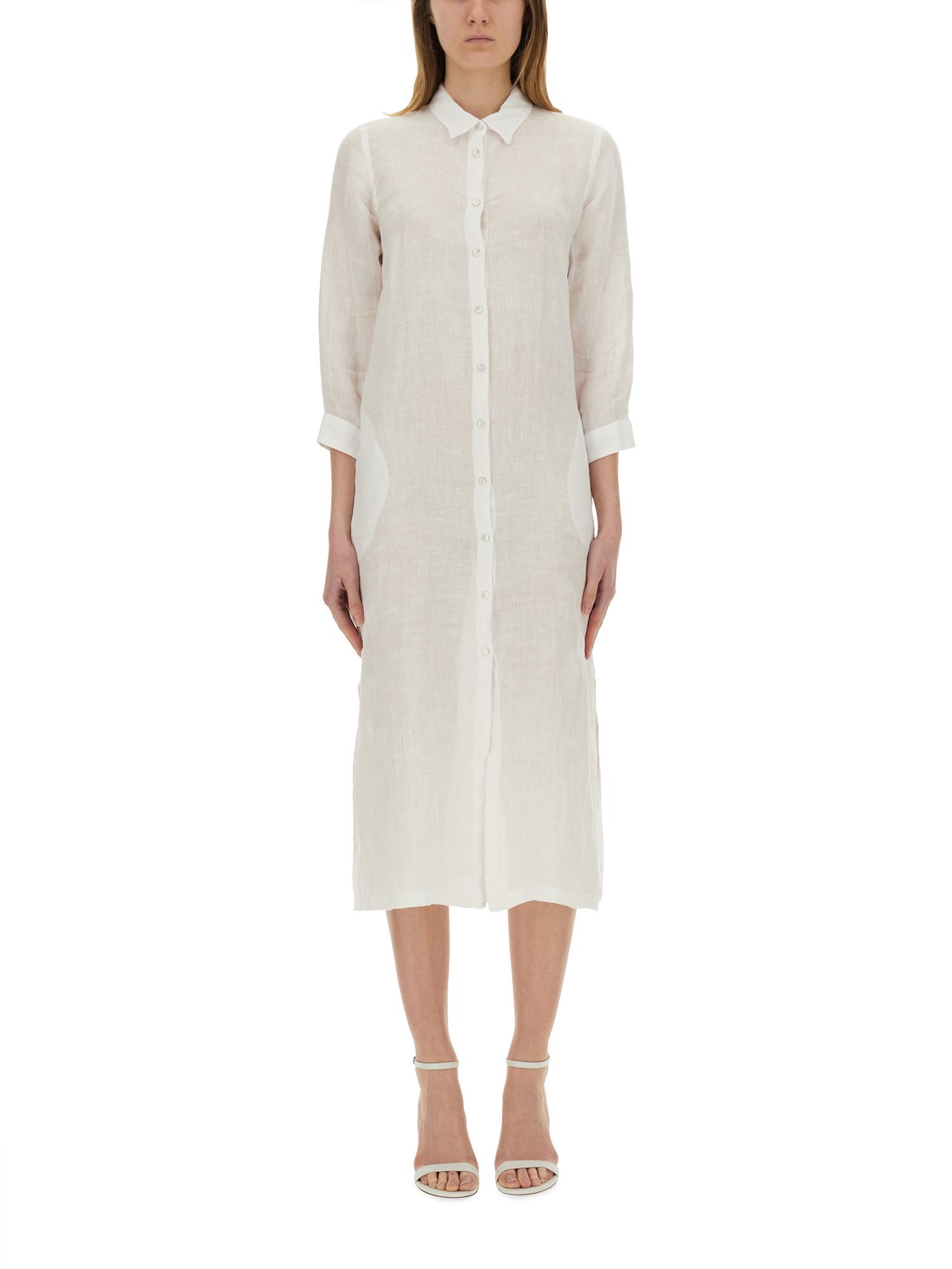 120% Lino Linen Shirt Dress In White
