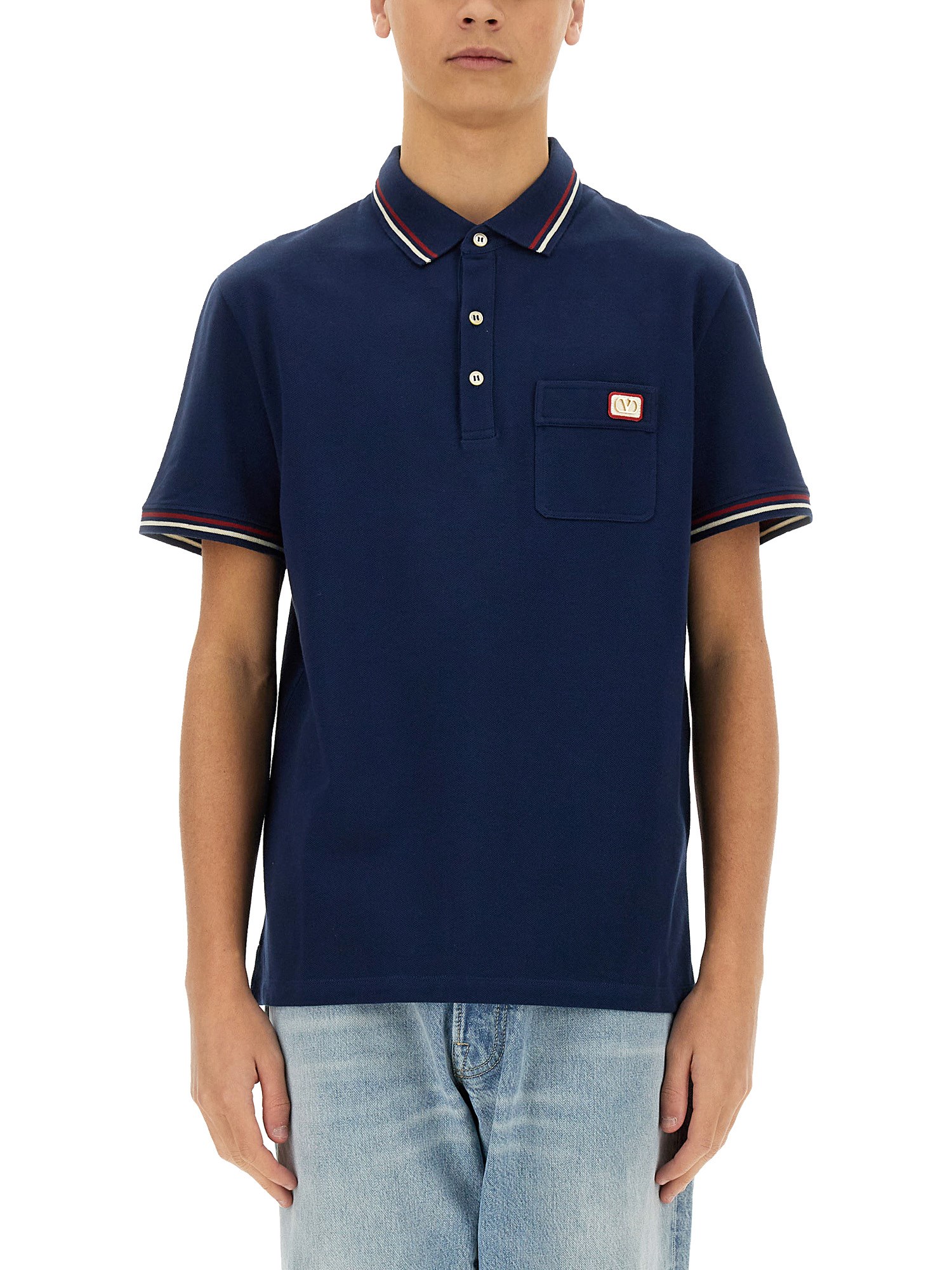 Valentino Polo Shirt With Vlogo Patch In Blue