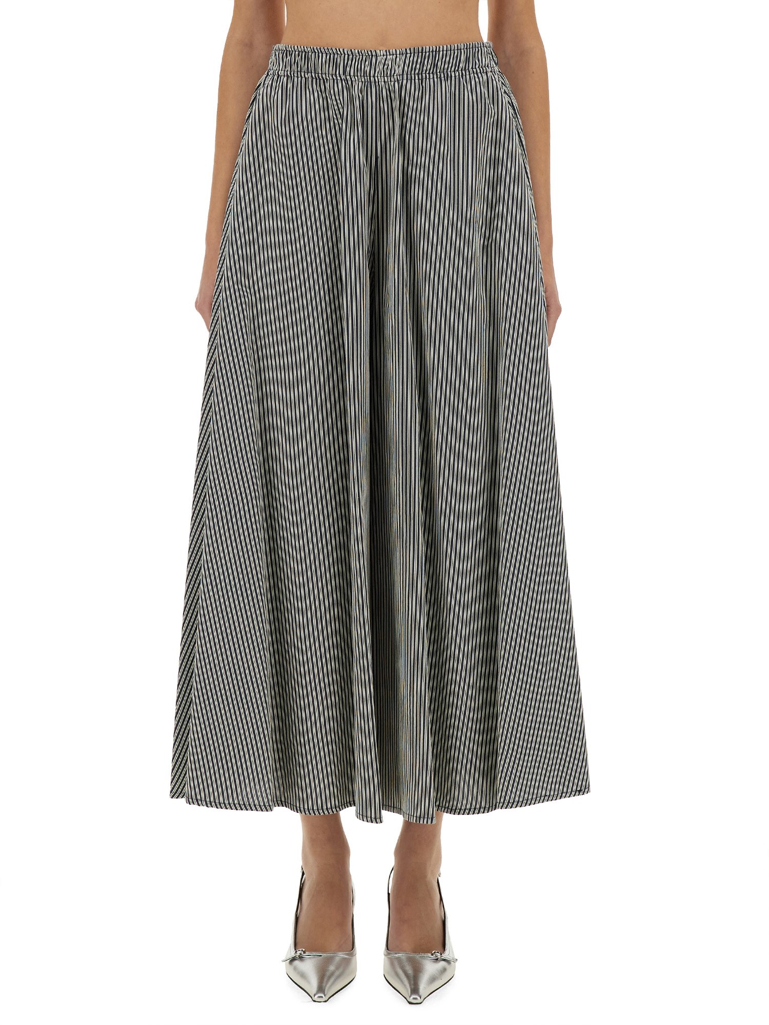 Alysi Flowing Striped Maxi Skirt In Black