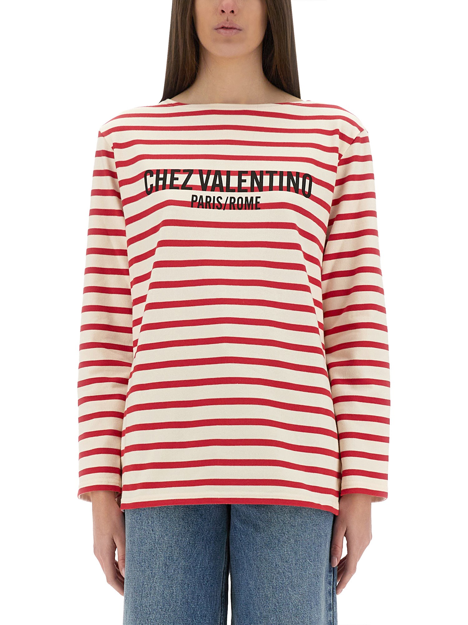 Valentino Womens Avorio Rosso Striped Brand-print Cotton-jersey T-shirt In Red