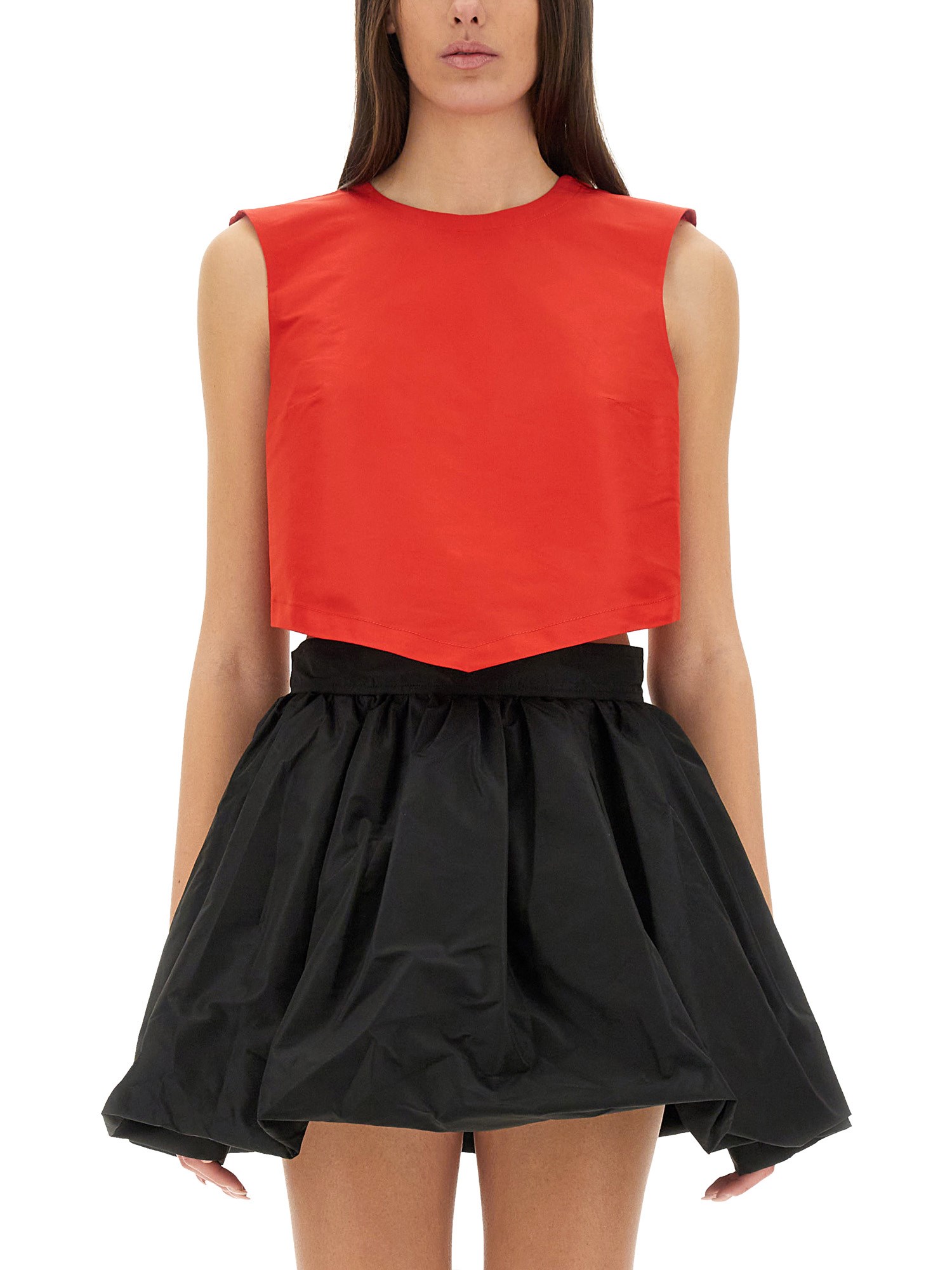 Patou Bow-detail Open-back Faille Crop Top In Red