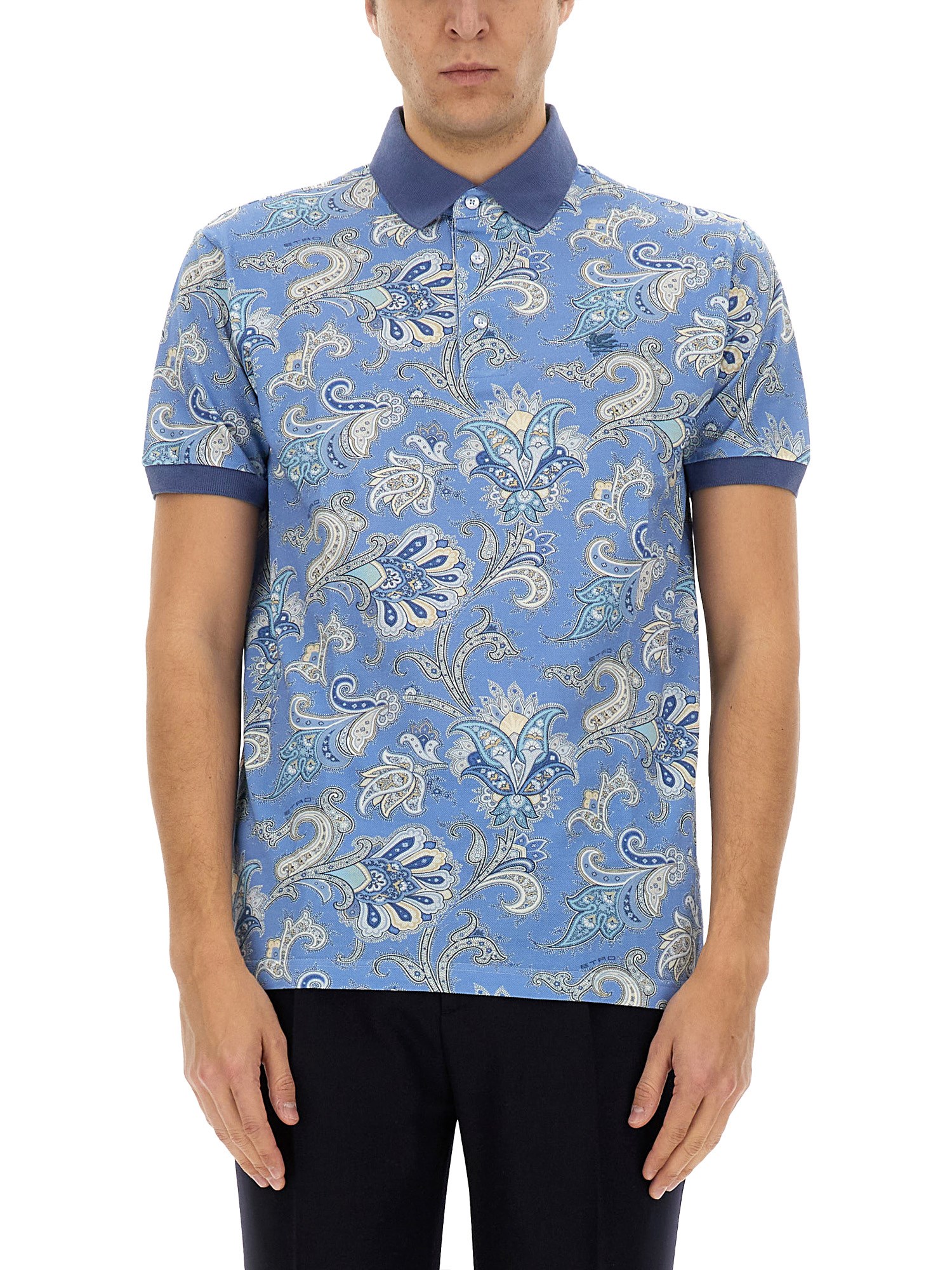 Etro Polo Shirt With Print In Azure