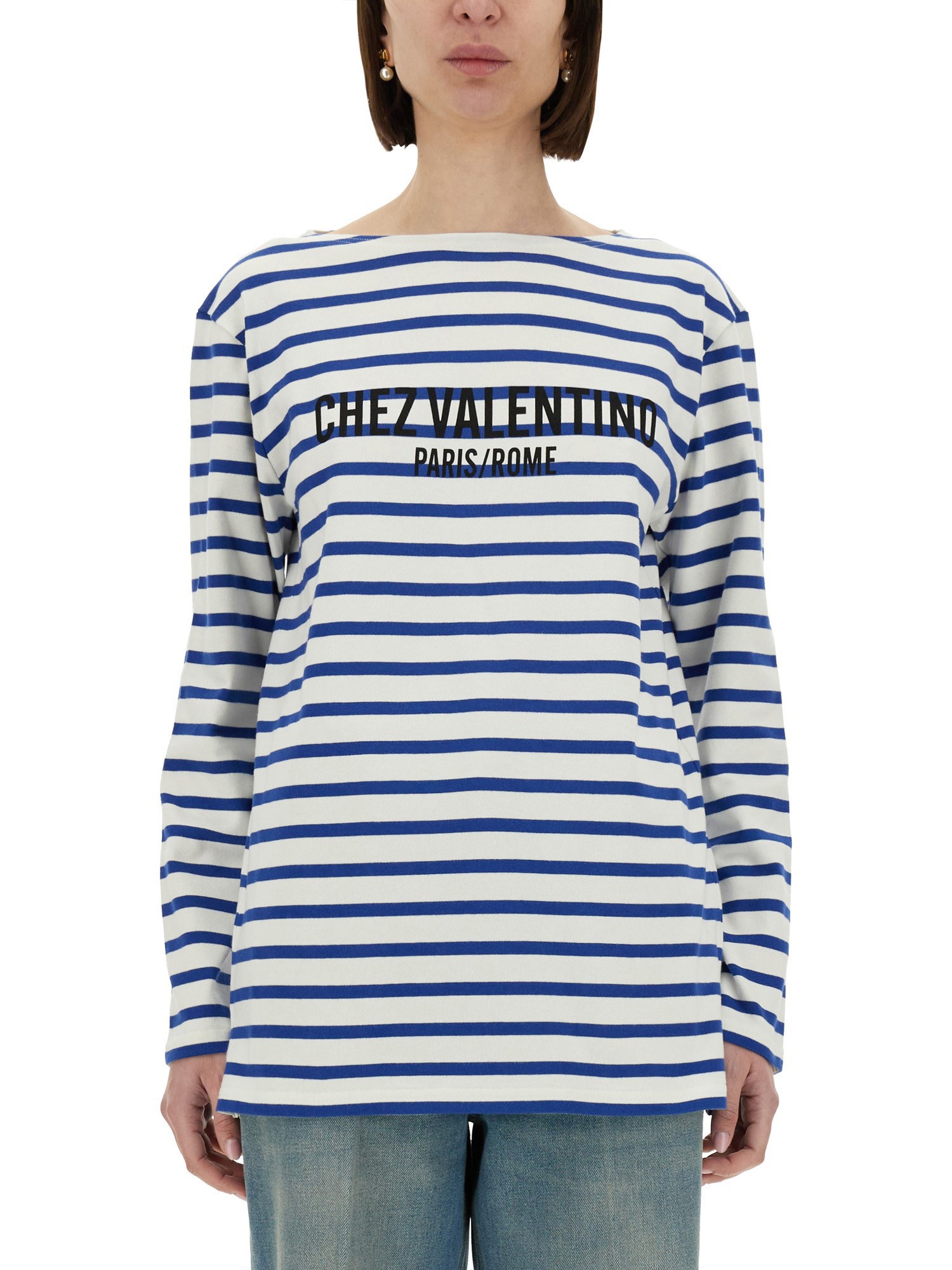 Shop Valentino Cotton Long Sleeve T-shirt With Print In Multicolour
