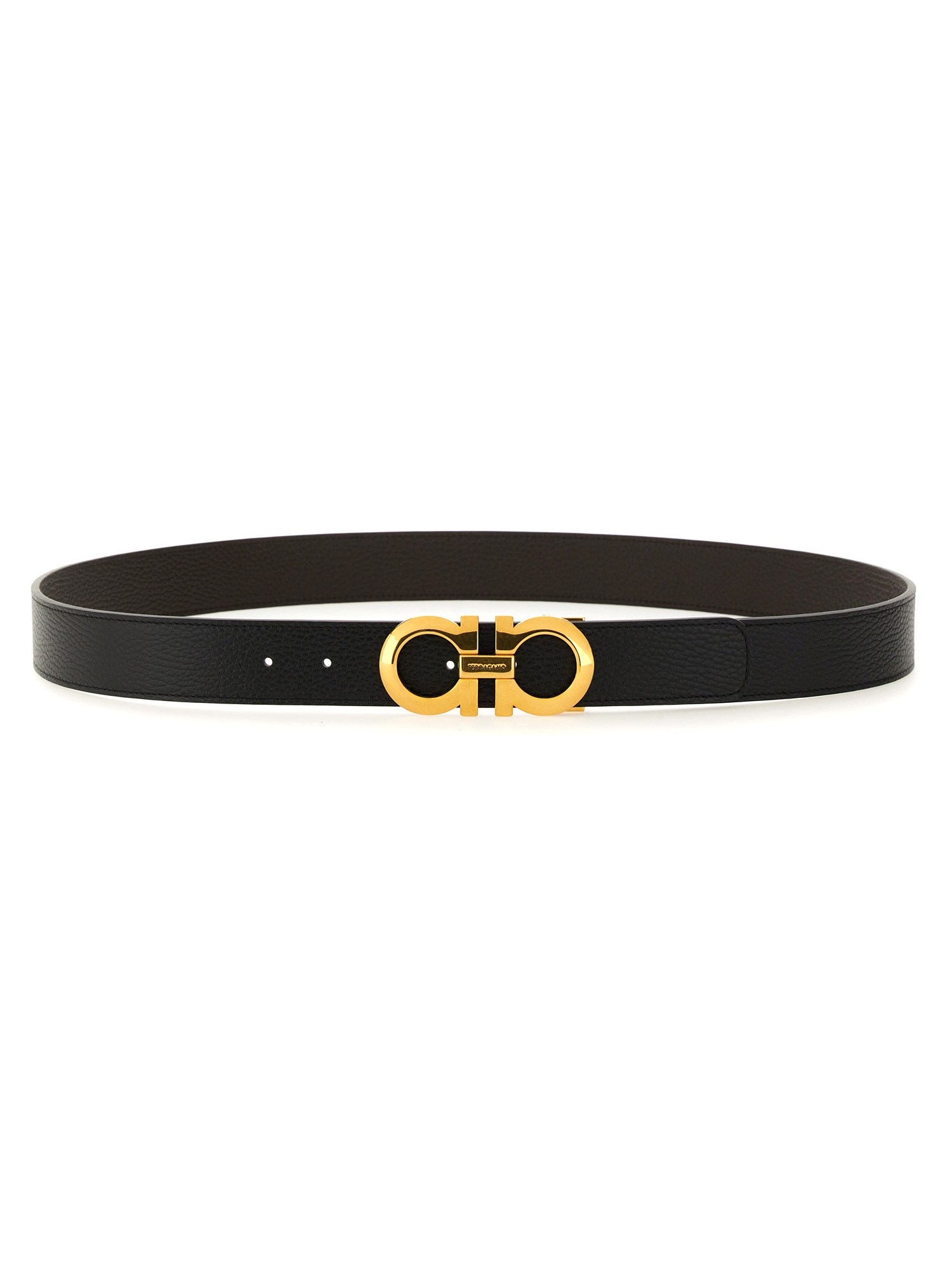 Ferragamo Gancini Belt With Textured Finish In Dark Brown