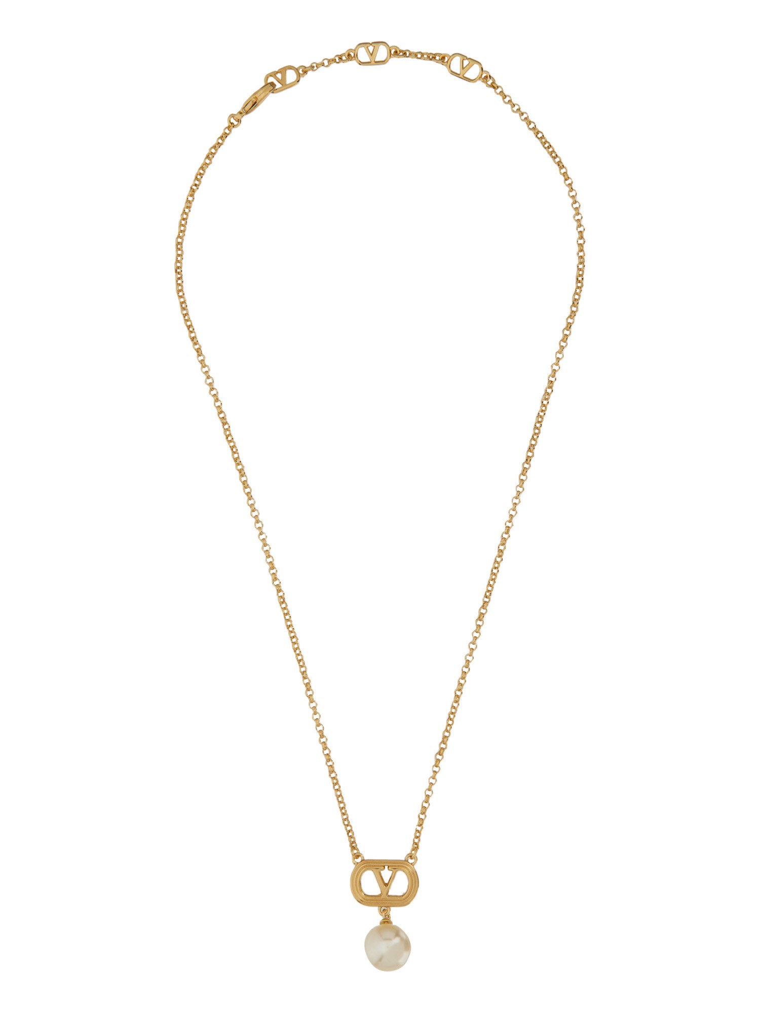 Valentino Garavani Vlogo Pearl-embellished Necklace In Gold