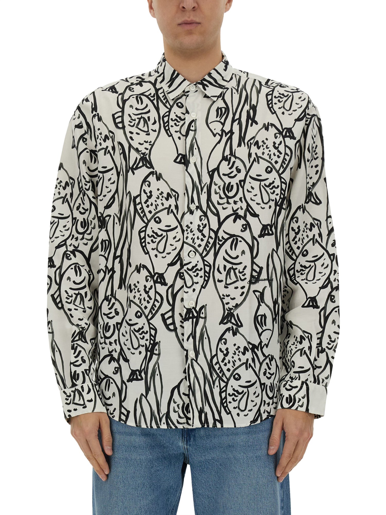 Jacquemus 'la Chemise Simon' White Shirt With All-over Printed Motif In Multicolour