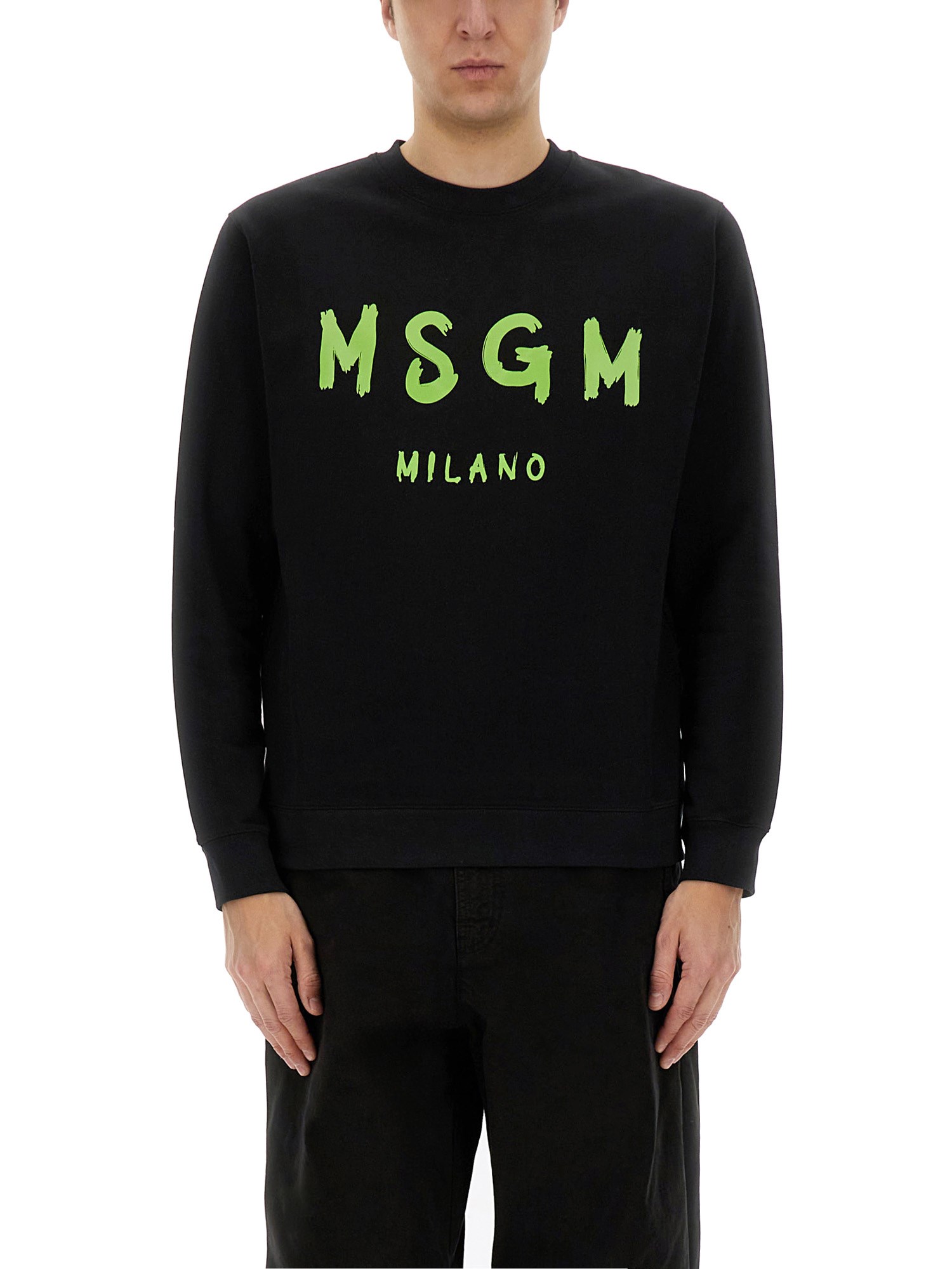 Msgm Crew Neck Cotton Sweatshirt In Black
