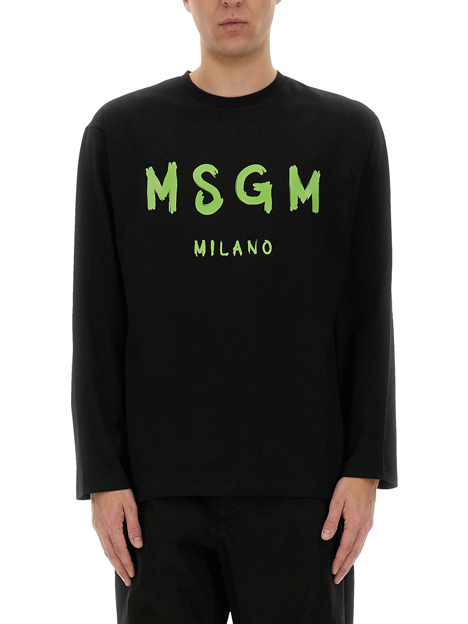 Msgm Crew Neck Cotton Sweatshirt In Black