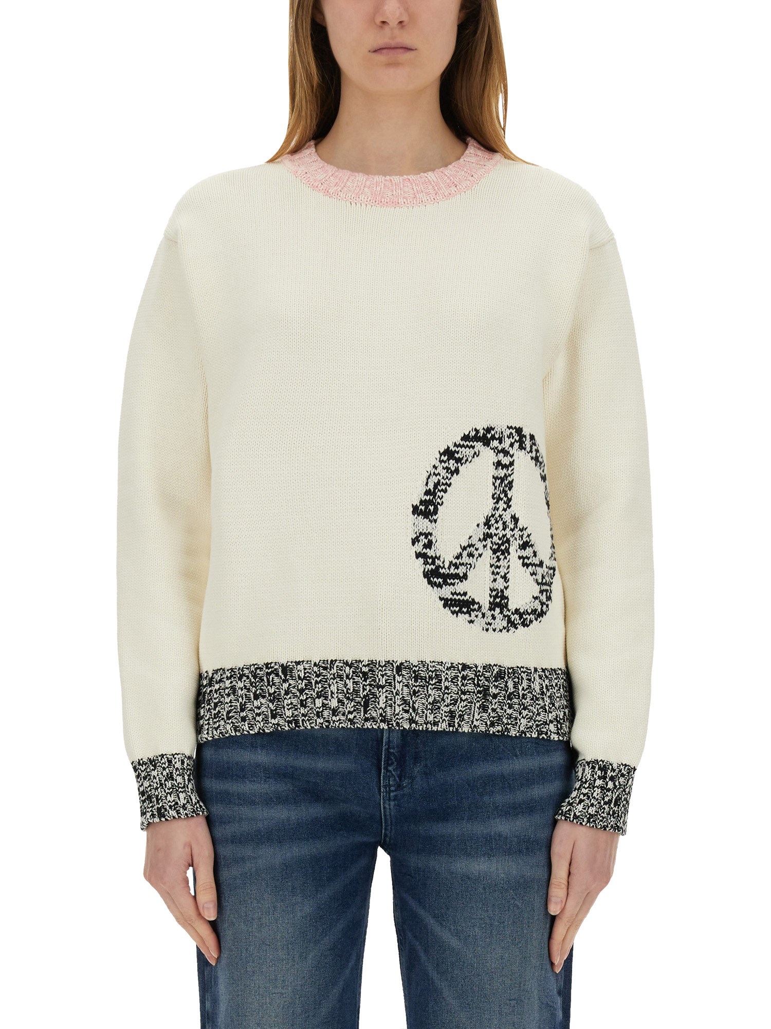 Moschino Jeans Mesh With Inlay Pattern In Ivory