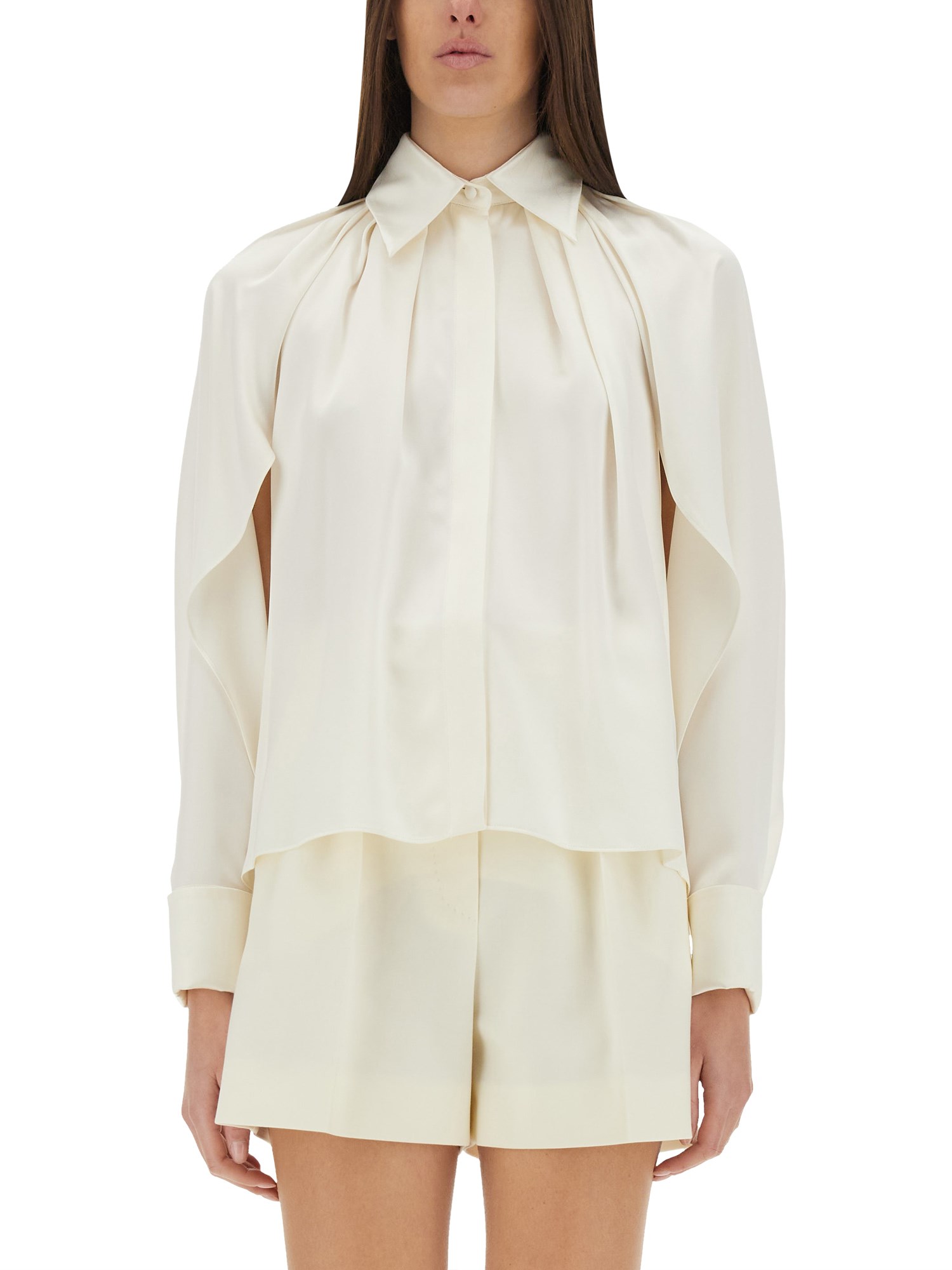 Max Mara Willow Long Sleeve Pleated Shirt In Ivory