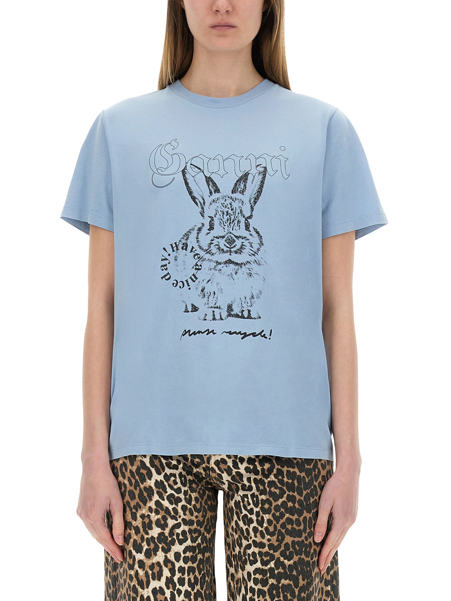 Ganni Future Basic Jersey Bunny Relaxed T-shirt Soft Chambray In Baby Blue