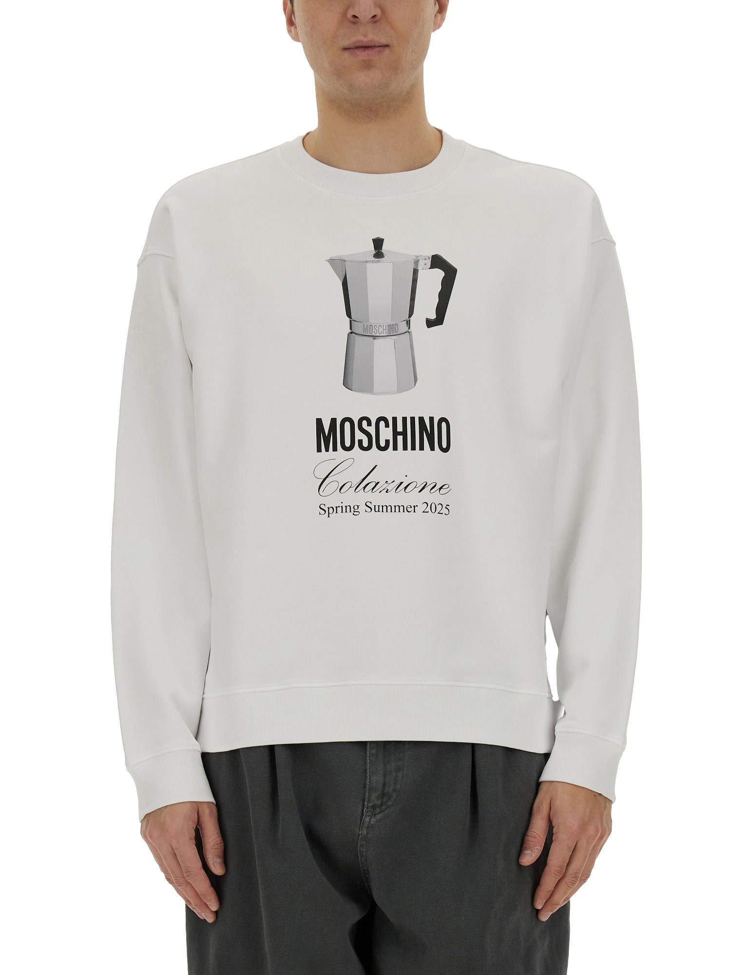 Moschino Morning Graphic Print Crew Neck Sweatshirt In White