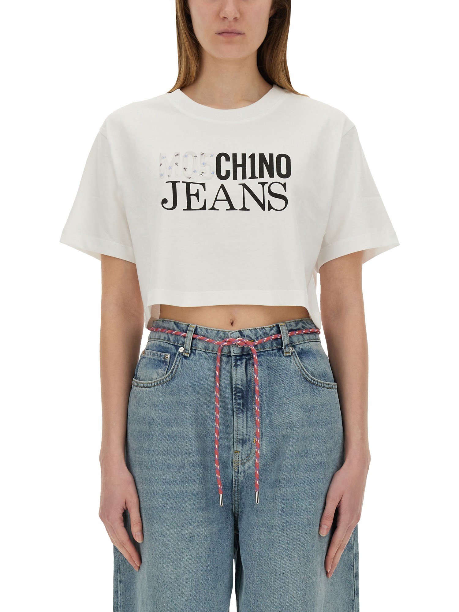 moschino jeans cropped t-shirt with logo