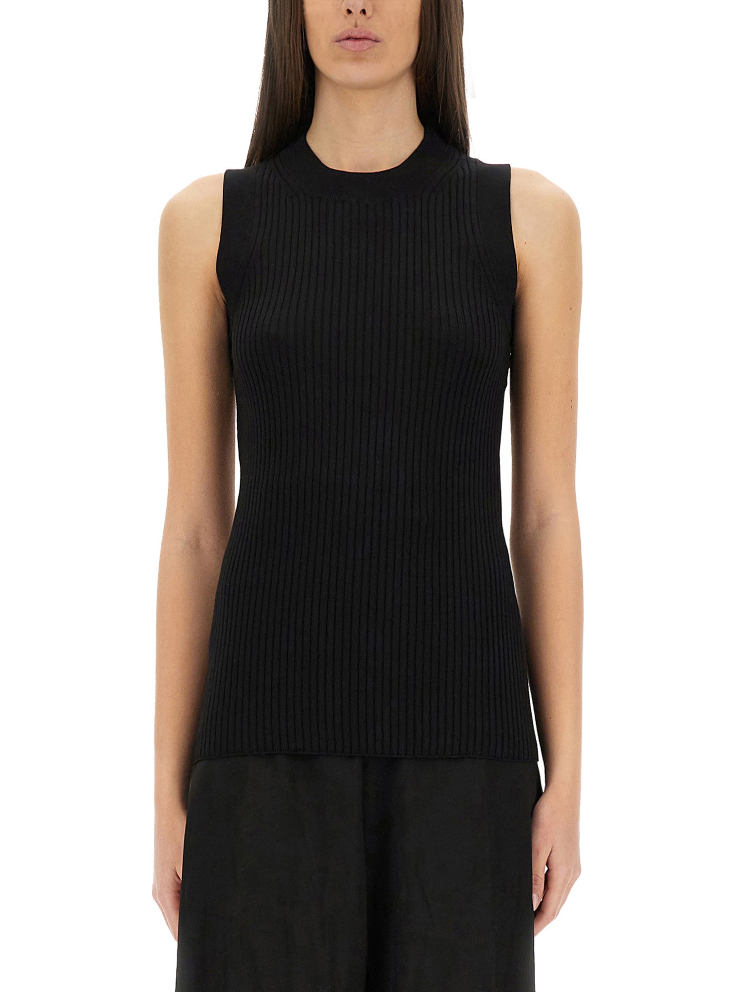 Sportmax Ribbed Knit Top With Crew Neckline In Black