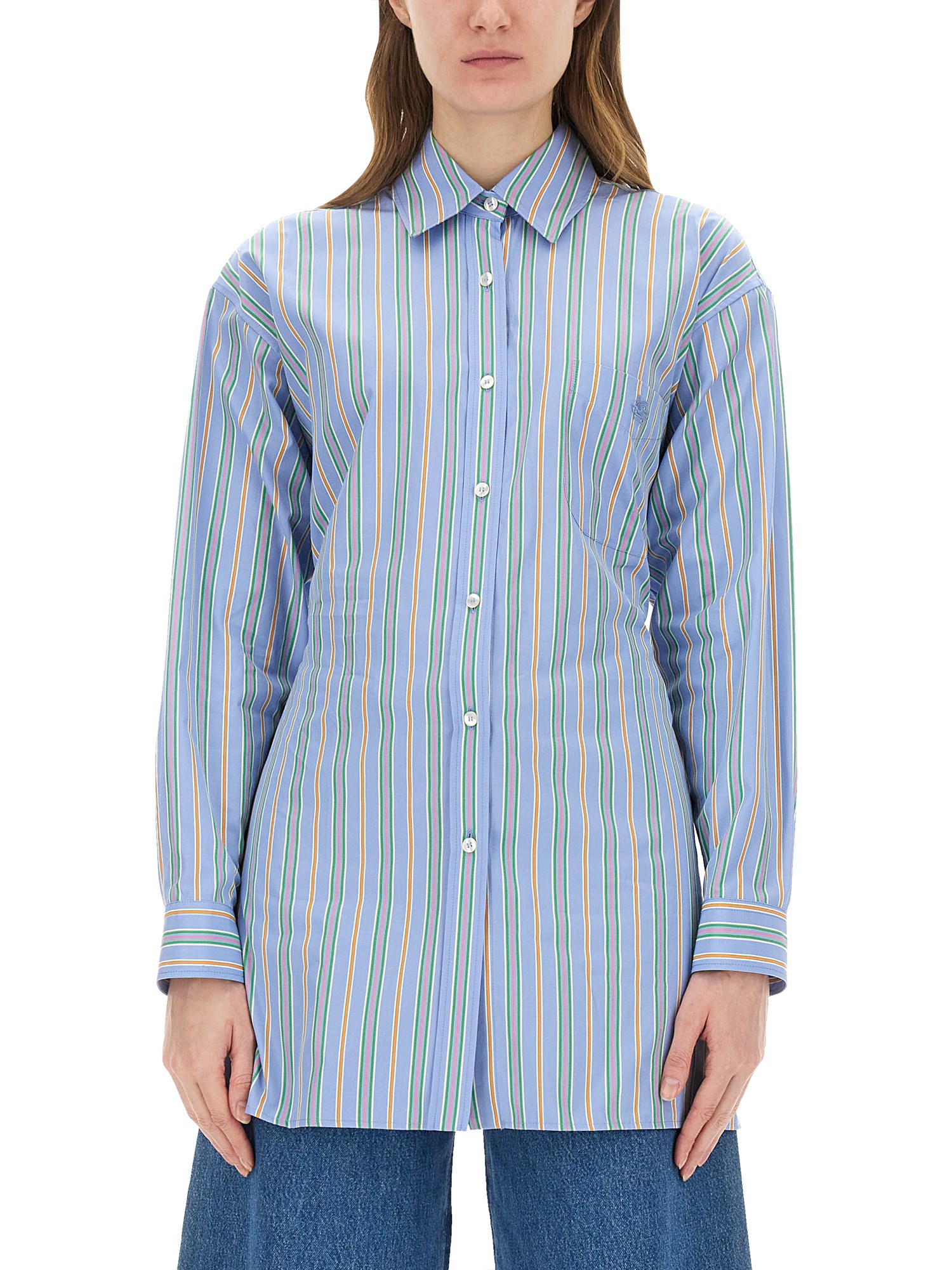 Etro Knotted Button-up Striped Shirt In Baby Blue