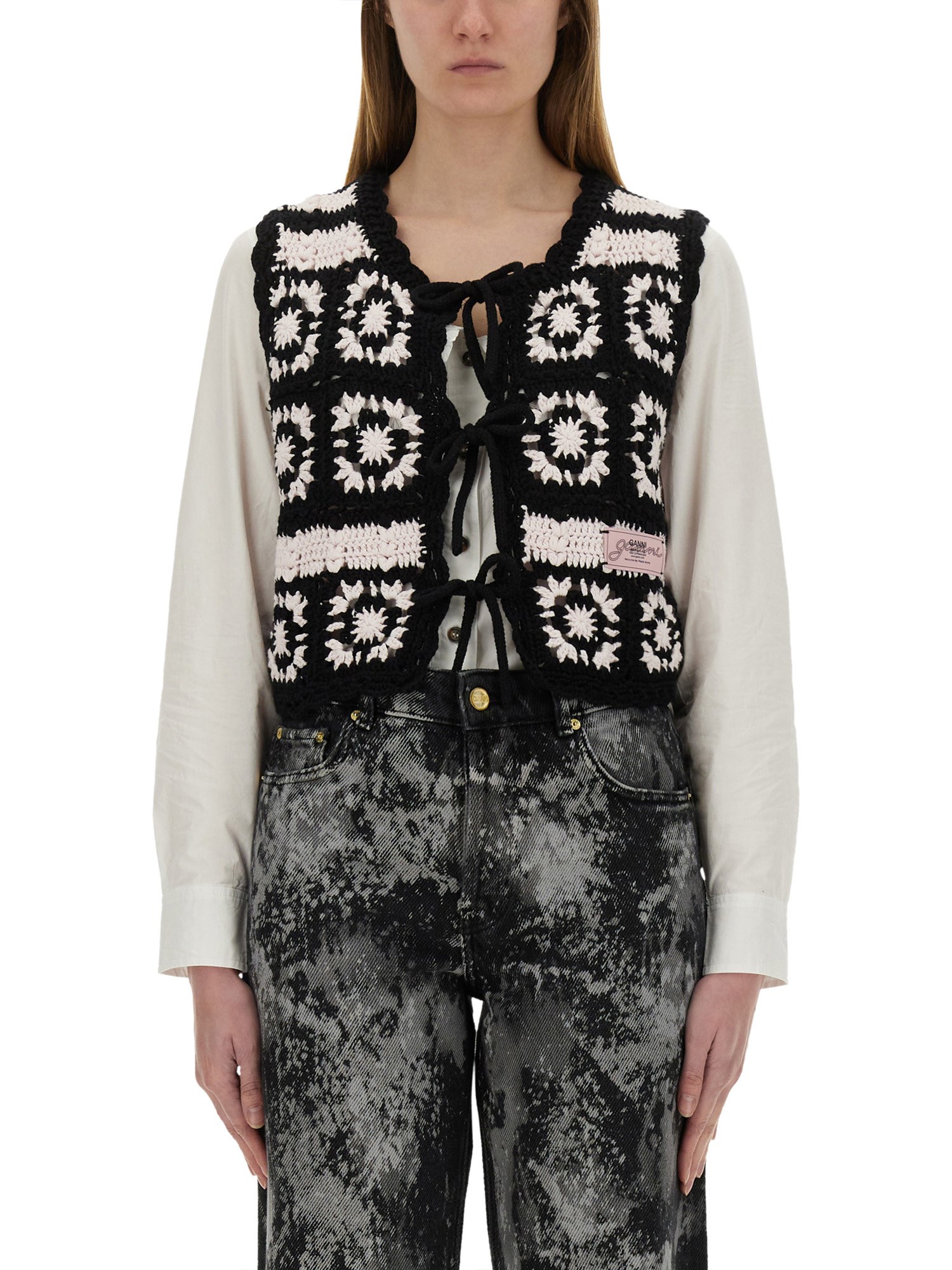 Ganni Women Crochet Knit Vest In Multicolour