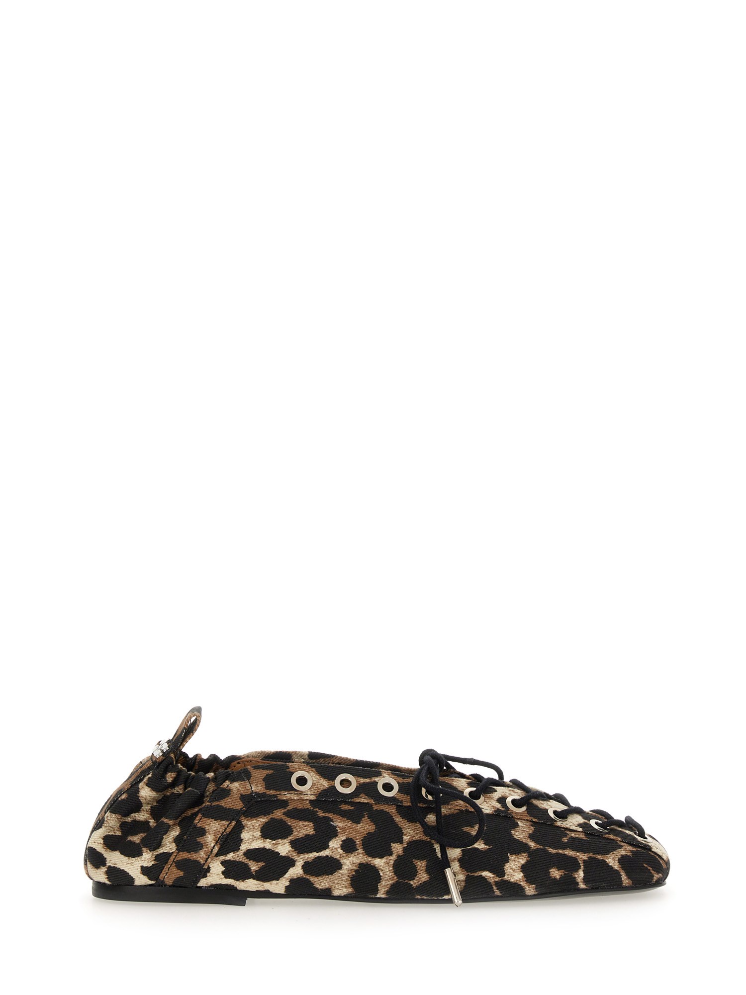 Shop Ganni Lace-up Ballerina In Animalier