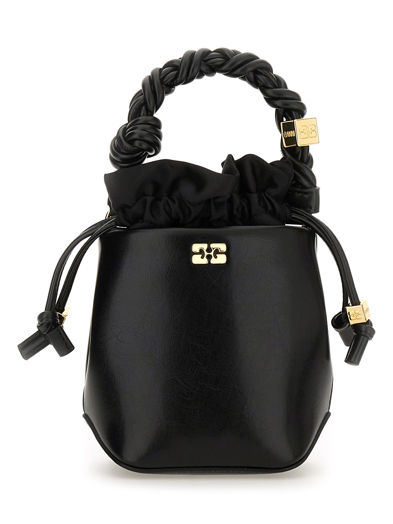 Ganni Bou Bucket Mini Crinkle Oleatex Handbags Black In Black