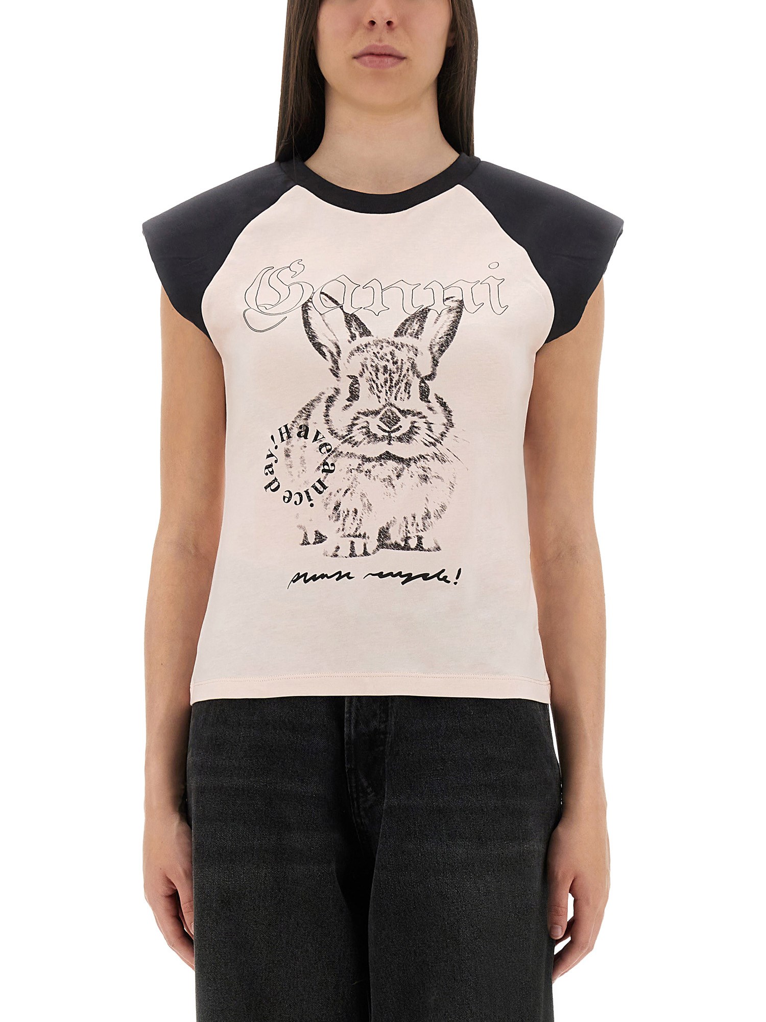 Ganni Basic Jersey Bunny Raglan T-shirt T-shirts Pink