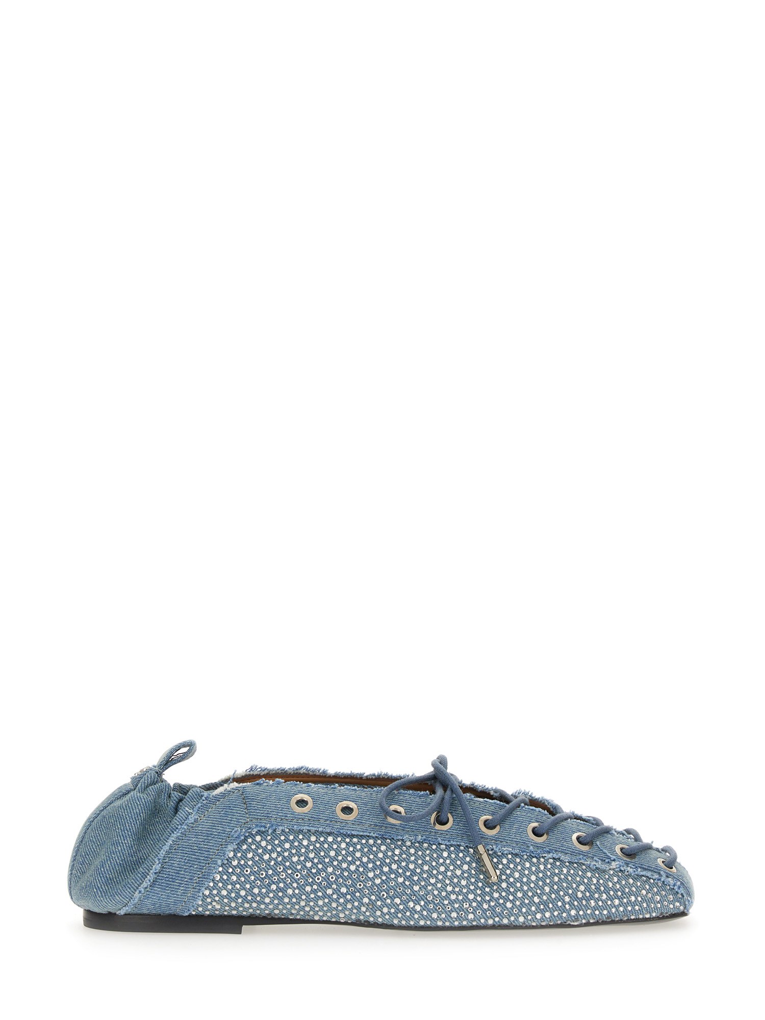 Shop Ganni Lace-up Ballerina In Denim
