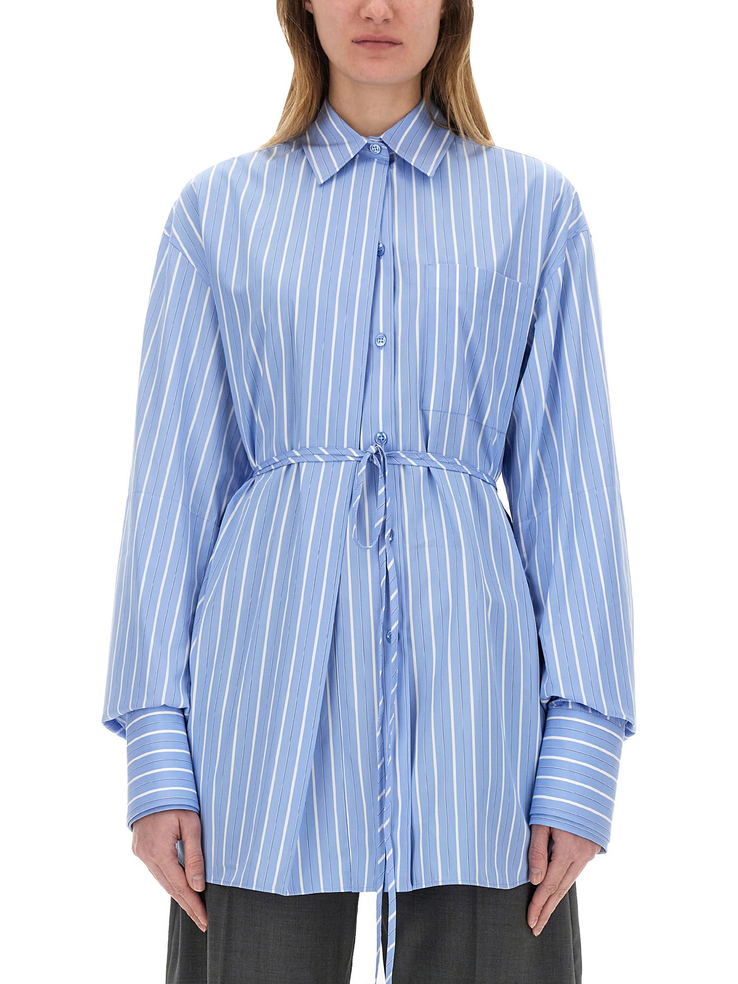 Sportmax Lapel Long-sleeved Dress In Azure
