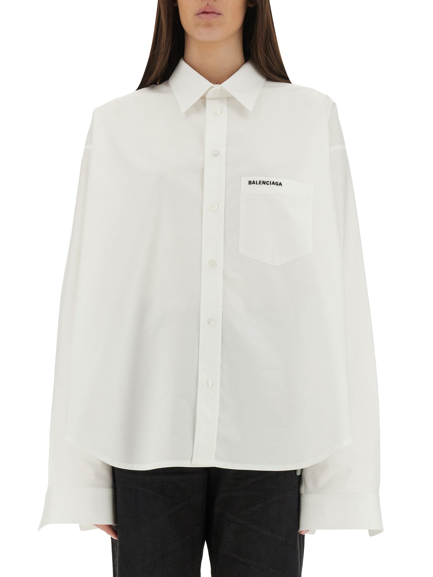 Balenciaga White Shirt With Lettering Logo Embroidered On The Front In Cotton Woman In White