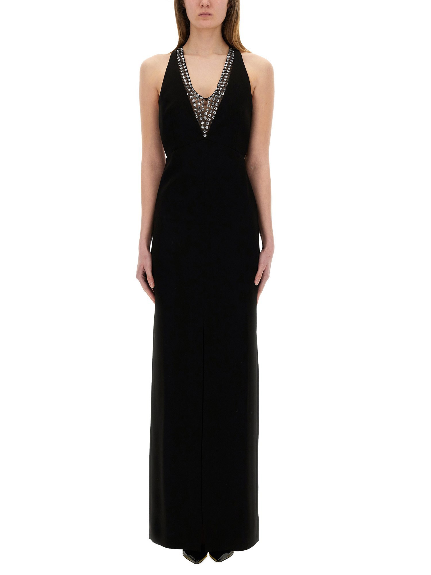 Max Mara Sophisticated Evening Dress With Deep V-neckline And Embellished Back In Black